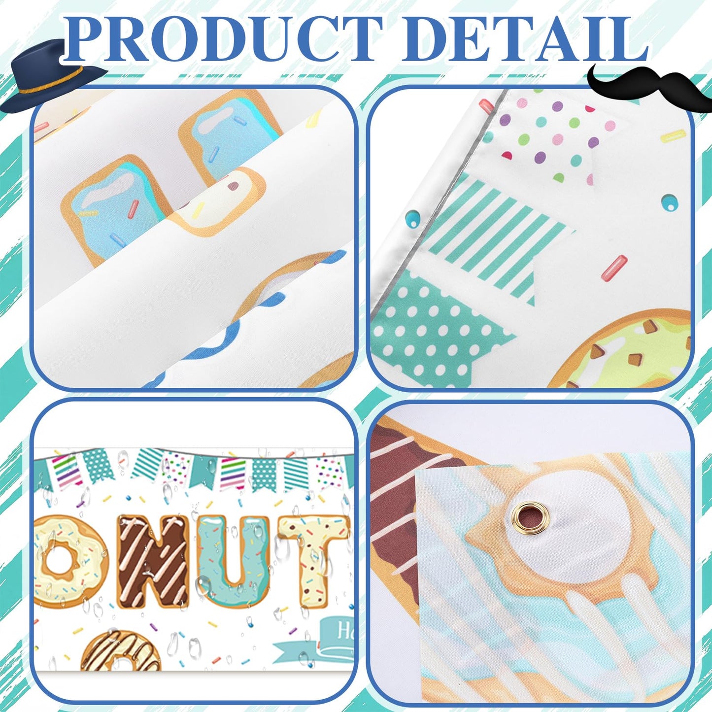 Fanfanwin 3 Pcs Happy Father's Day Banner Donuts with Dad Decorations Donuts Sprinkles Father Day Decor I Love Best Dad Ever Background Thank You Appreciation Party Supplies for Door Yard Decor