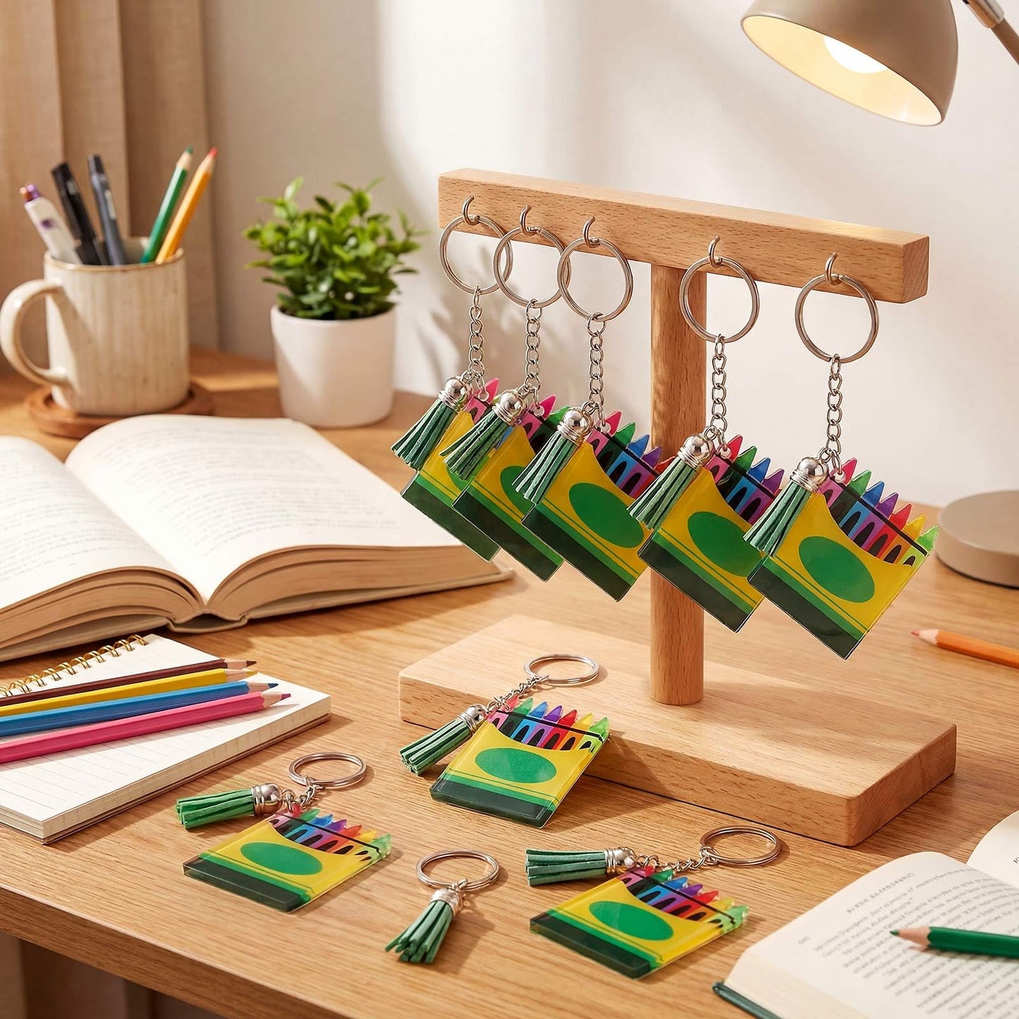Sureio 30 Pcs Back to School Teacher Appreciation Gift Bulk Mini Notebook Keychain Gifts Bulk Note Book Bundle for Preschool(Crayon Box)