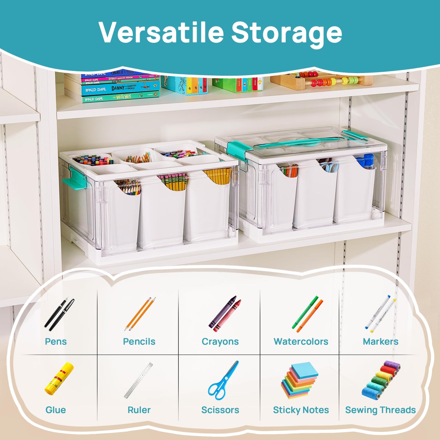 Vtopmart 24 QT Clear Plastic Craft Organizer with 6 Detachable Inserts, Art Supply and Tool Storage Box for Craft, Crayon,Pencils,1 Pack