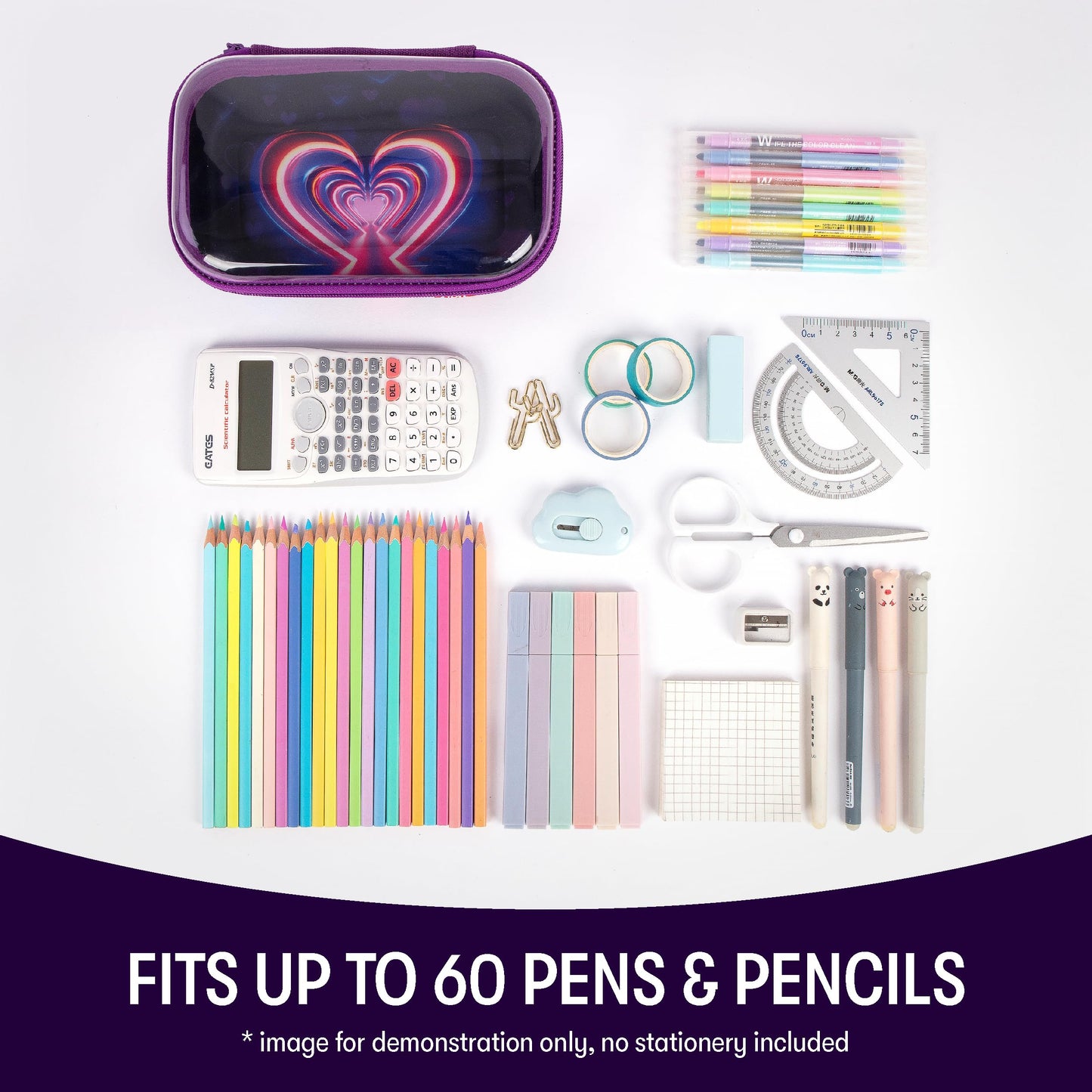 ZIPIT Clear Top Pencil Case for Kids, Durable Pencil Box for School, Large Capacity Stationery Organizer Box, Heart