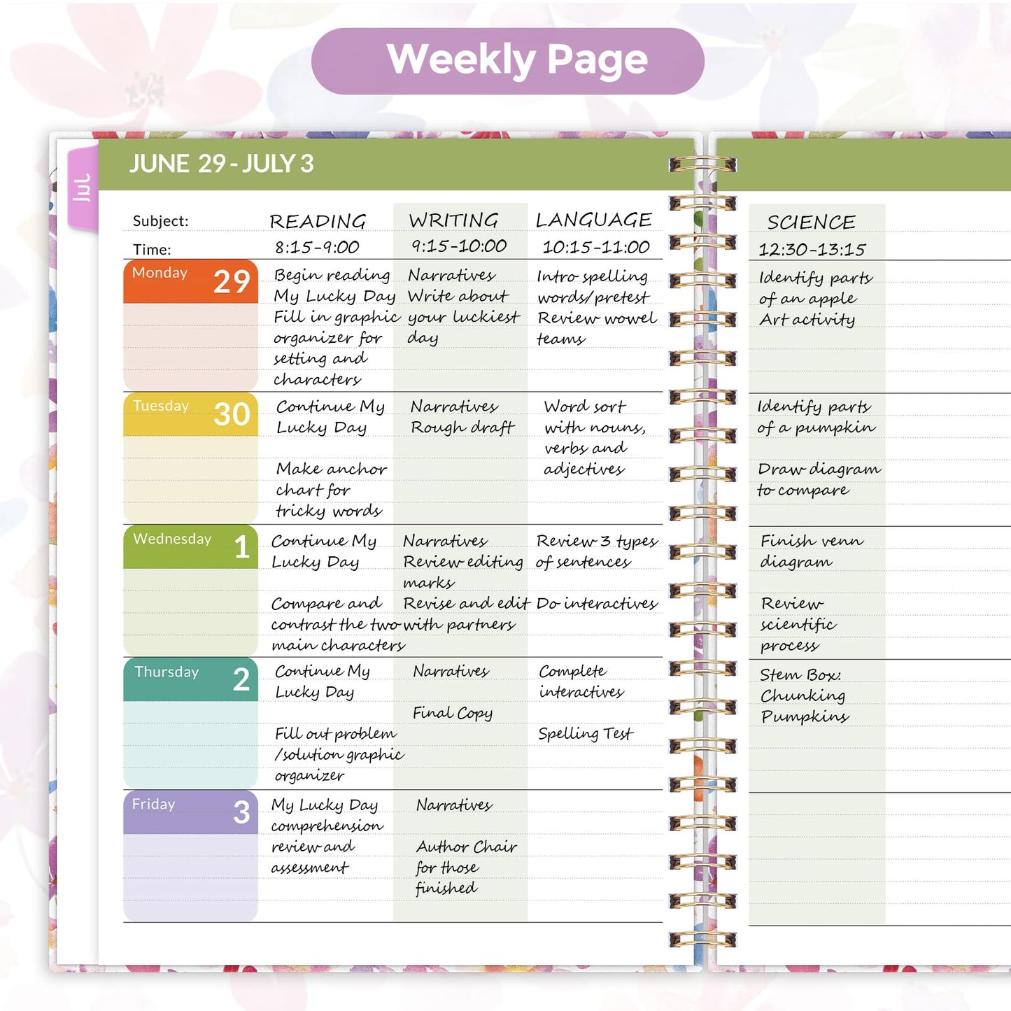SKYDUE Teacher Planner 2026-2027 Academic Year, 8.5" x 11" Lesson Plan Book, July 2026-June 2027, 162 Pages, Monthly Tabs, Stickers, Weekly Lesson Planning, Student Tracking & Classroom Organization, Floral