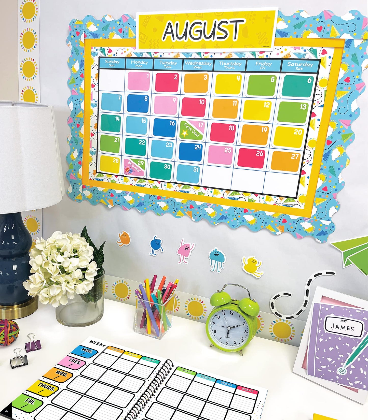Carson Dellosa Happy Place 706PC Teacher Supplies, Calendar, Welcome Banner, Borders, Posters, Stickers, Name Labels for Kids and More Back to School Decorations for Bulletin Board and Classroom Decor