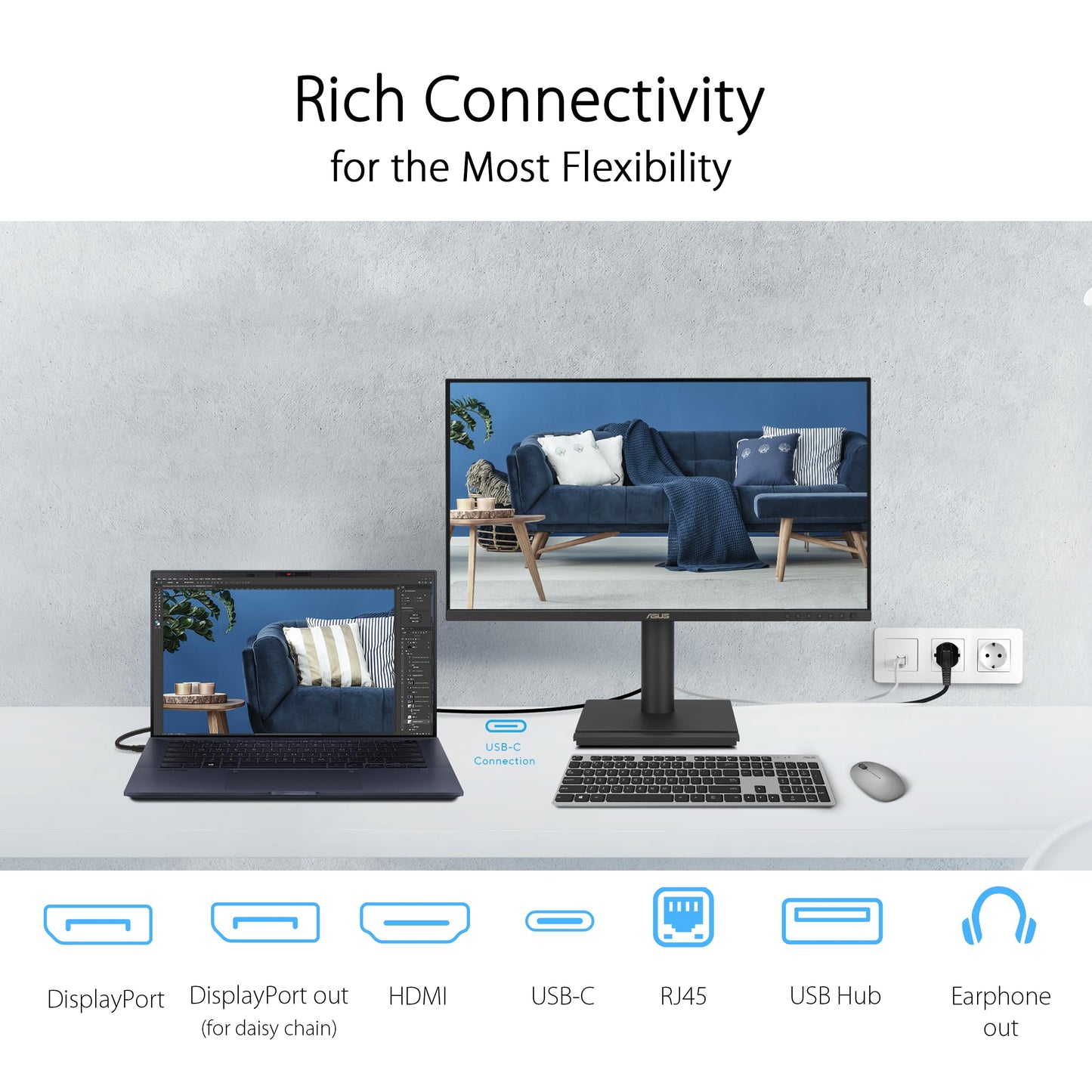ASUS 27” 1440P USB-C RJ45 Docking Monitor (BE27ACGN) – QHD (2560x1440), IPS, 120Hz, Frameless, Speakers, Height Adjustable, DisplayPort Daisy-Chain, Power Sync, Eye Care, 3 yr Warranty