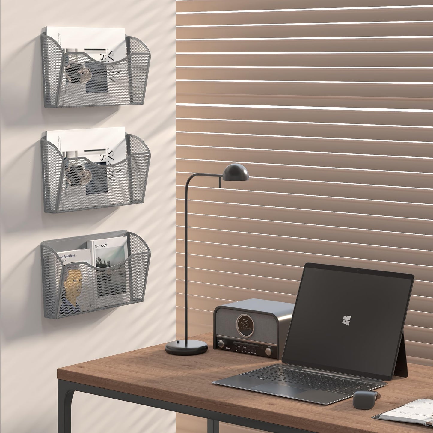 EasyPAG Wall File Organizer 3 Pack, Hanging File Organizer Wall Mount, Metal Mesh Folder Holder for Letter/A4 Papers, Mail Sorter for Office, Classroom, Home, Silver