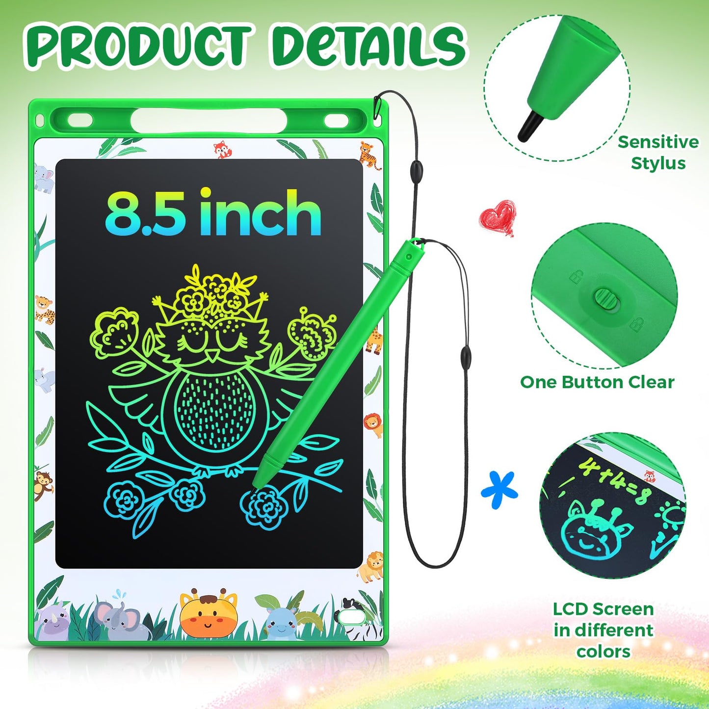 Zhehao 20 Pack LCD Writing Tablet for Kids: 8.5 Inch Colorful Drawing Doodle Boards - Reusable Erasable Doodle Board Educational Learning Toys Gifts for Toddlers Ages 3-8 Party Favors(Green,Stylish)