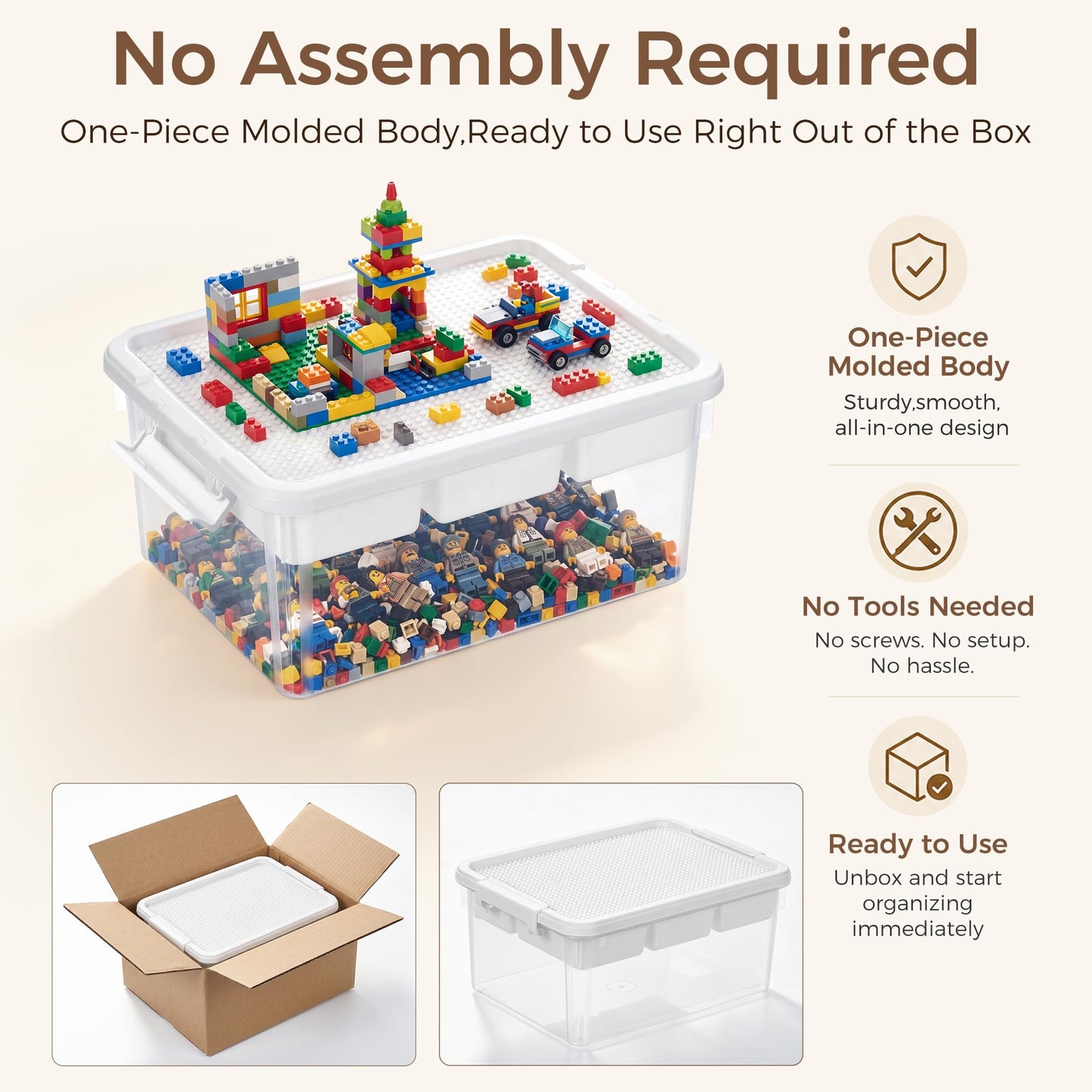 Citylife 17 QT Plastic Storage Box with Building Baseplate Lid and Removable Tray Craft Organizers and Storage Clear Storage Container for Organizing Bead, Tool, Sewing