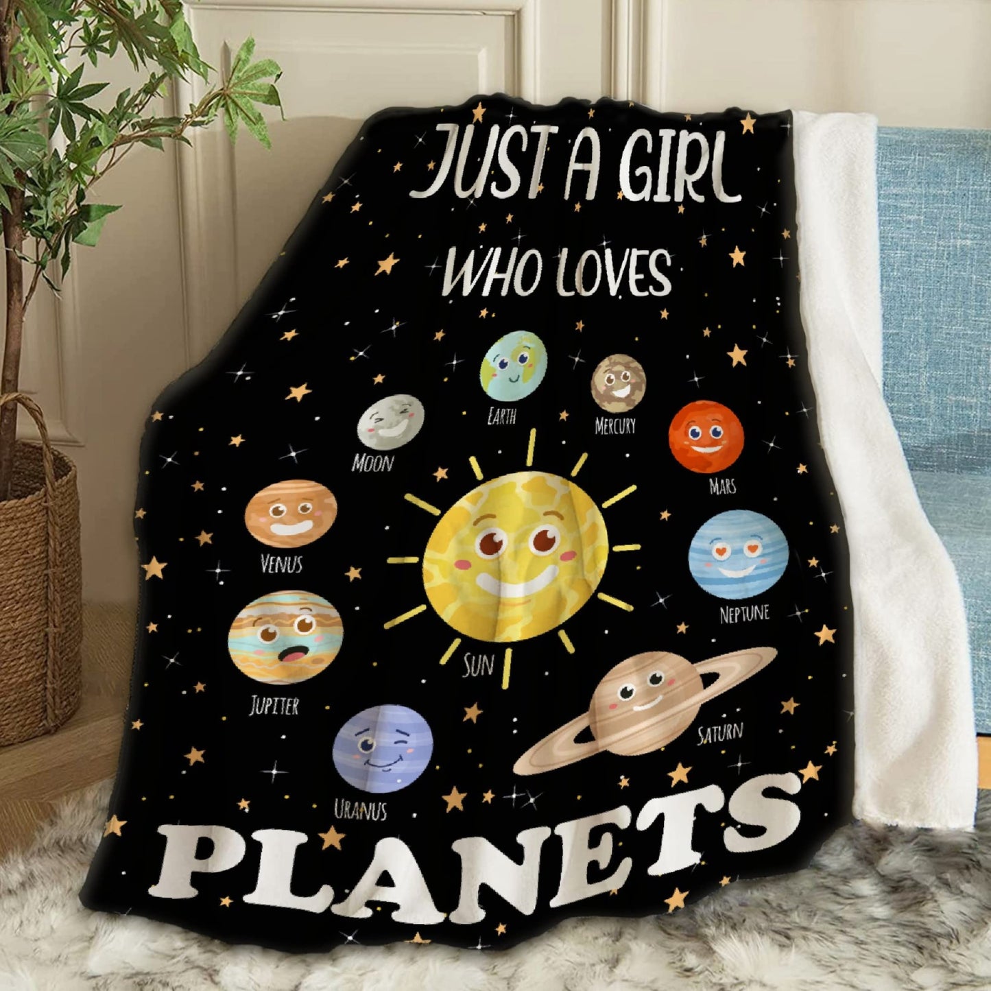 ARTBLANKET Just A Girl Who Loves Planets Throw Blanket Fannel Fleece Super Soft Funny Blanket Travel Throw Blanket for Bed Couch Sofa 40 x 30 Inch for Baby