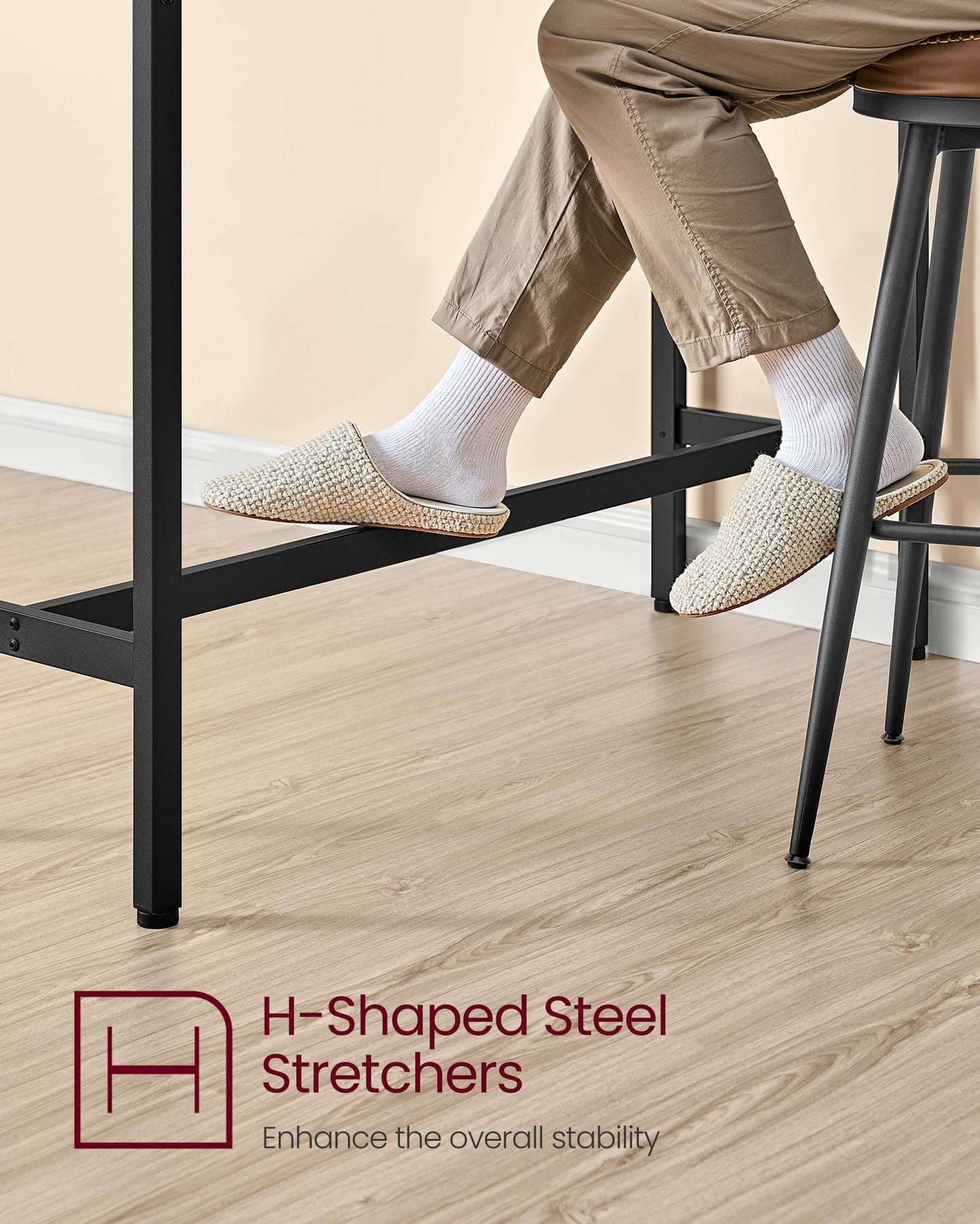 VASAGLE Bar Table, Narrow Long Kitchen Dining Table with Charging Station, Sturdy Metal Frame, Industrial, 15.7 x 47.2 x 35.4 Inches, Rustic Brown and Ink Black ULBT121K01