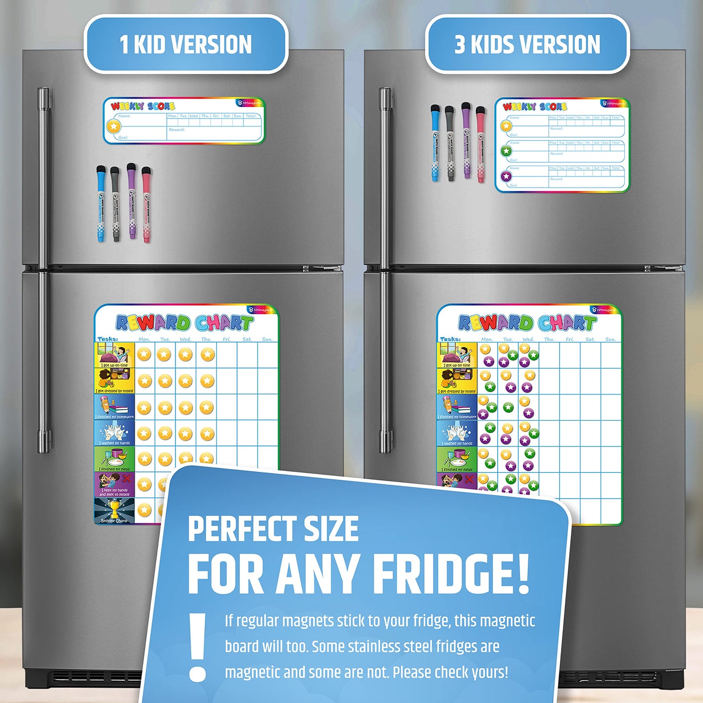 Large Magnetic Reward Chart for Kids - 127 Pre-Written Stickers (Including Potty Training) + 30 Customizable Chores - Behavior, Responsibility & Incentive Routine Star Chart for Fridge (1 Kid Version)