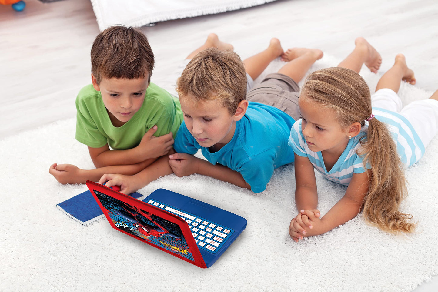 LEXiBOOK Spider-Man - Educational and Bilingual Laptop Spanish/English - Toy for Child Kid (Boys & Girls) 124 Activities, Learn Play Games and Music with Spiderman - Red/Blue JC598SPi2