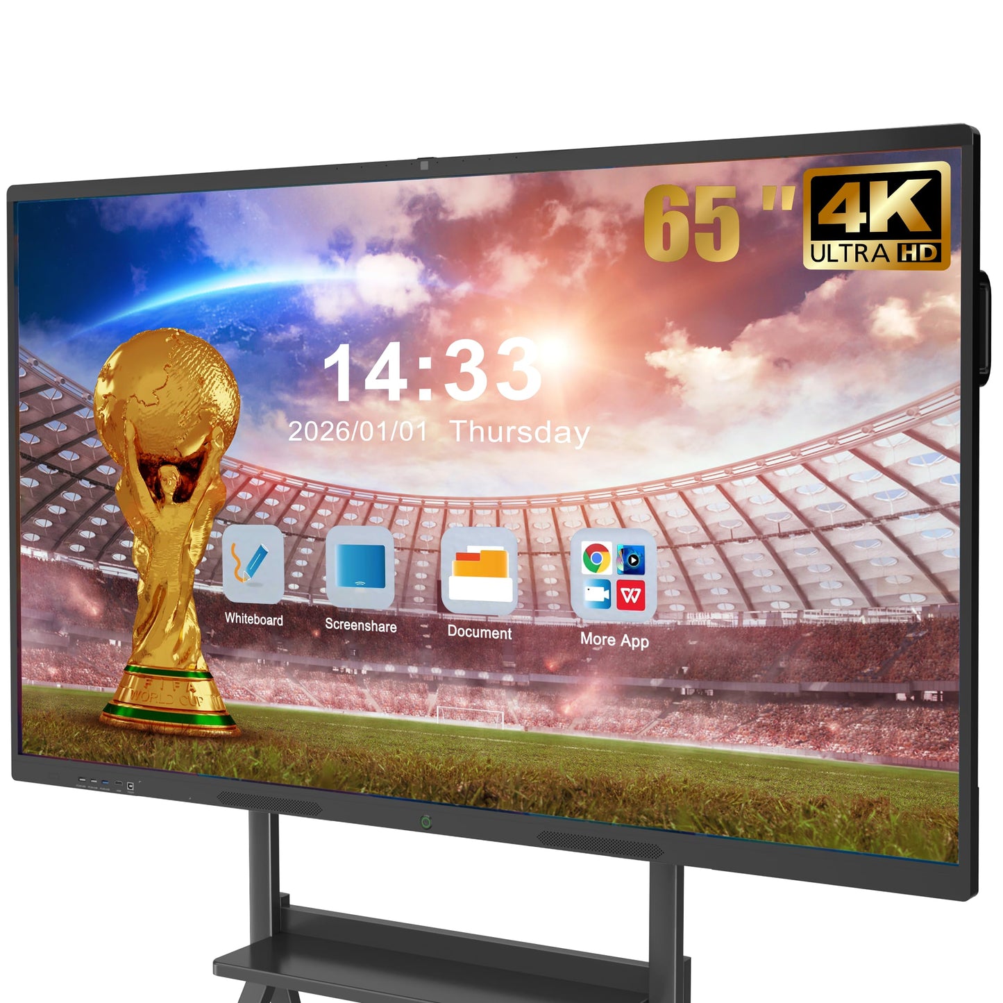 JASZDOT 65'' Smart Board, 4K UHD Interactive Touchscreen Whiteboard, Android 14 8+128GB Wireless Smartboard for Classroom Home Office Studio