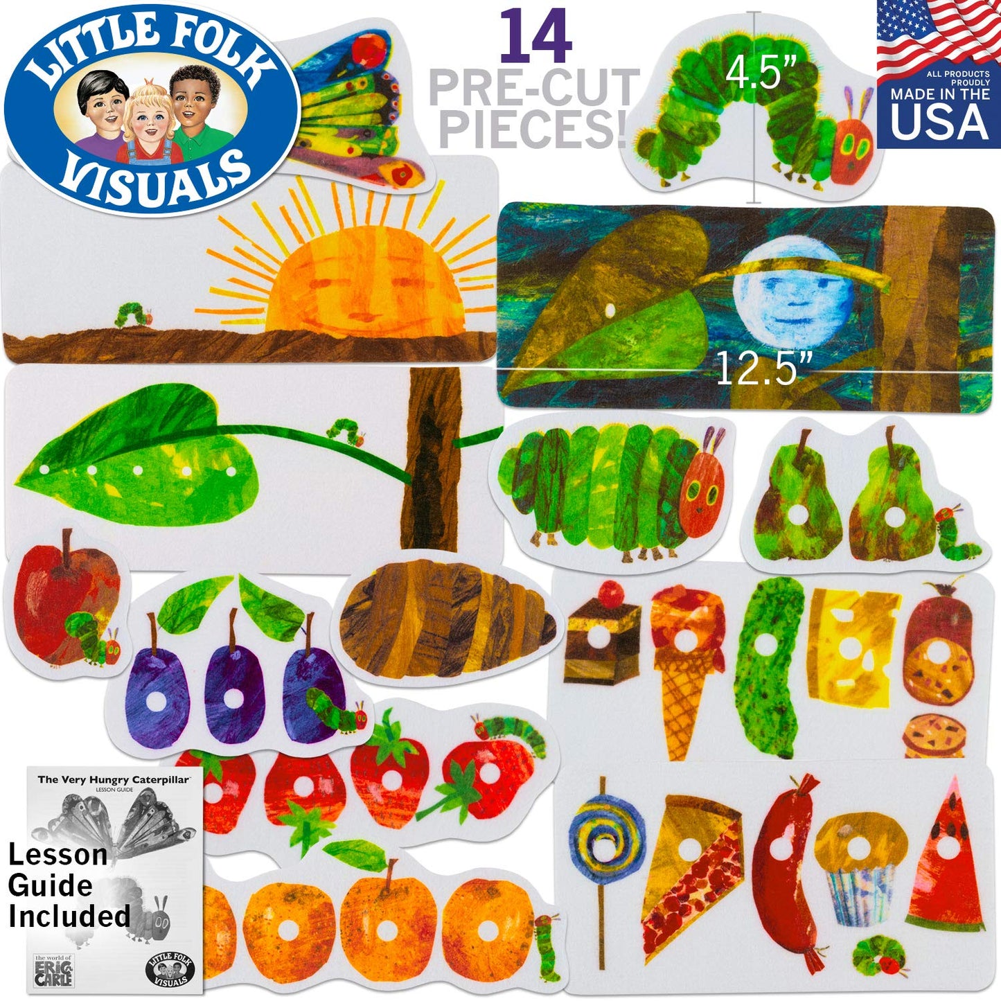Little Folk Visuals The Very Hungry Caterpillar Precut Felt Pieces for Toddlers, Kindergarteners, Interactive Teaching 14-Piece Set
