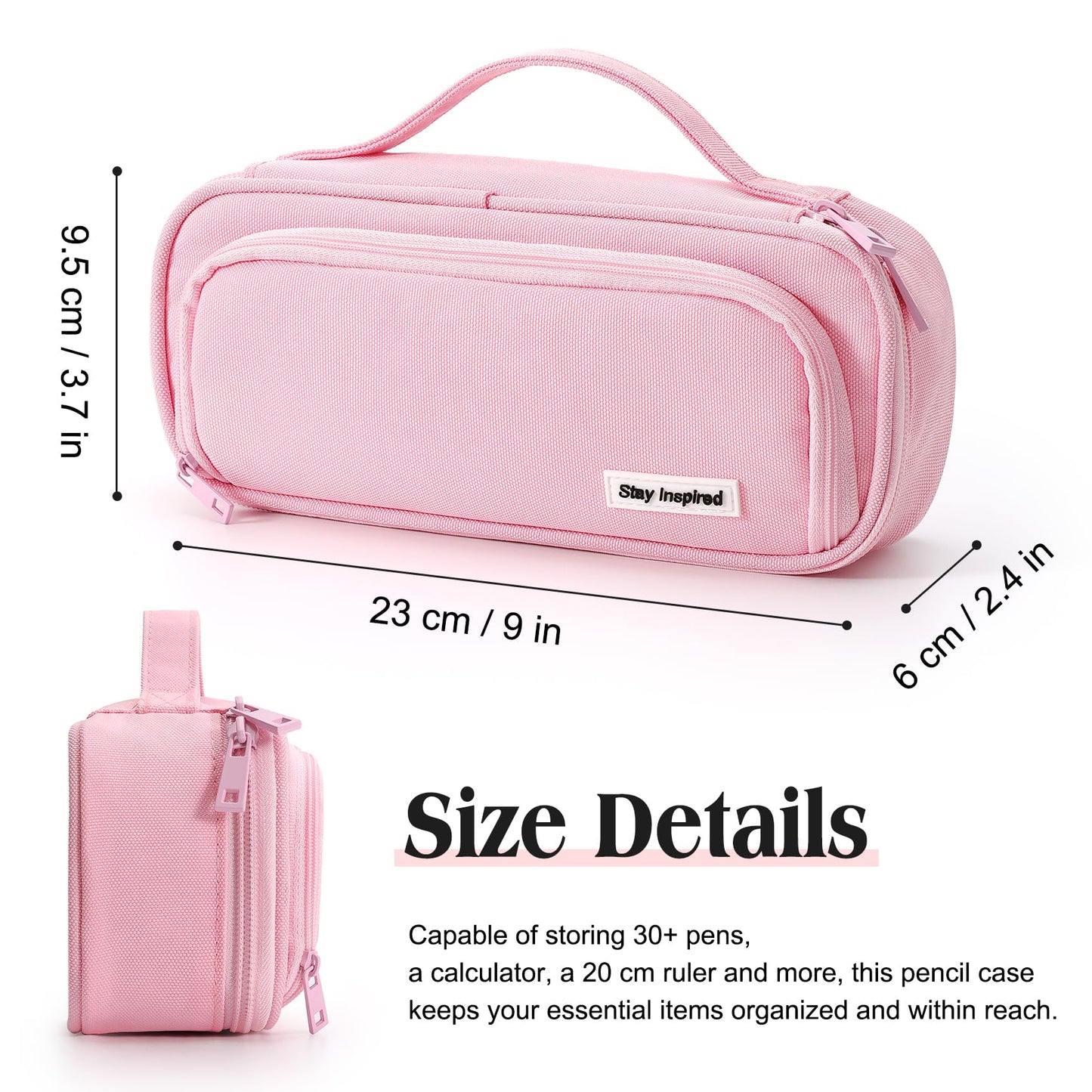 Ralnitote Large Pencil Case for Girls and Boys, Aesthetic Pencil Case Organizer with Handle, Cute Pencil Pouch for School & Office Supplies-Pink