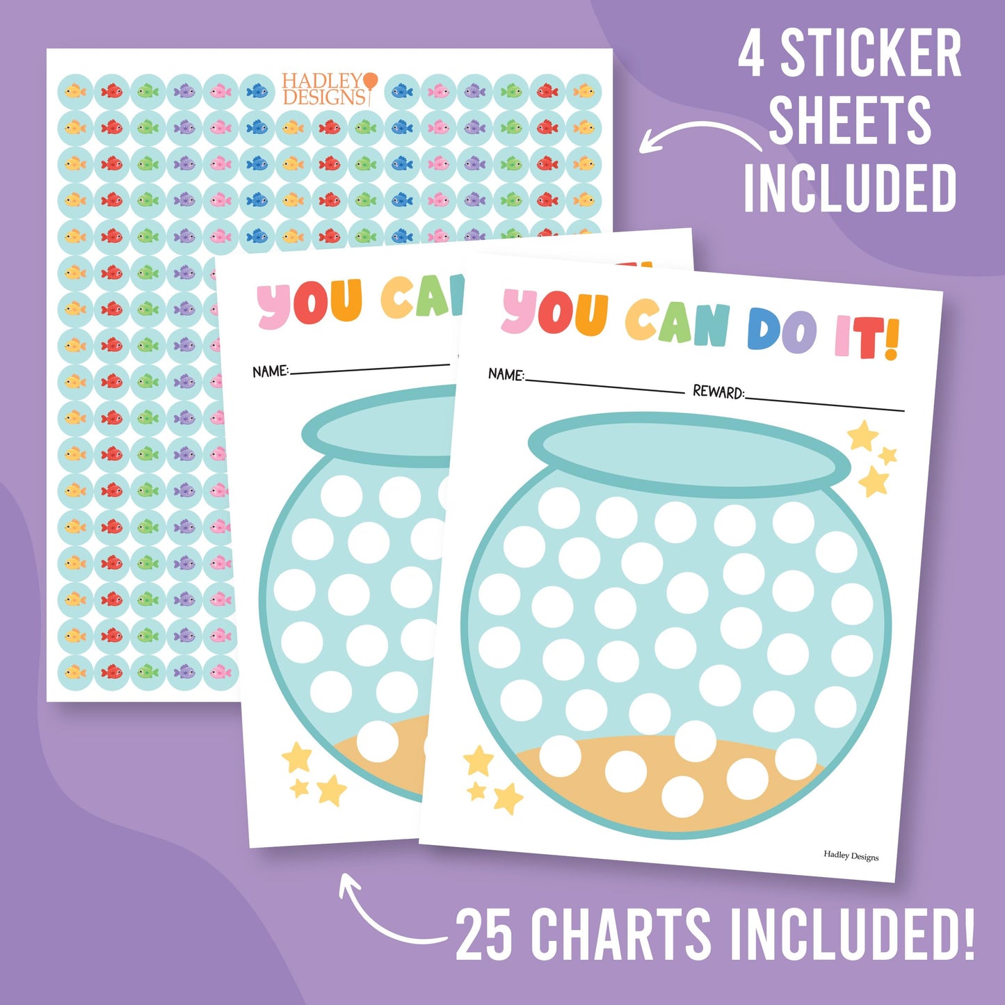 Hadley Designs Sticker Chart for Kids Behavior at Home – Reward System for Toddlers, Star Incentive Tracker for Toddlers, Chart for Kids Behavior, Classroom Fish Tank Incentive Charts