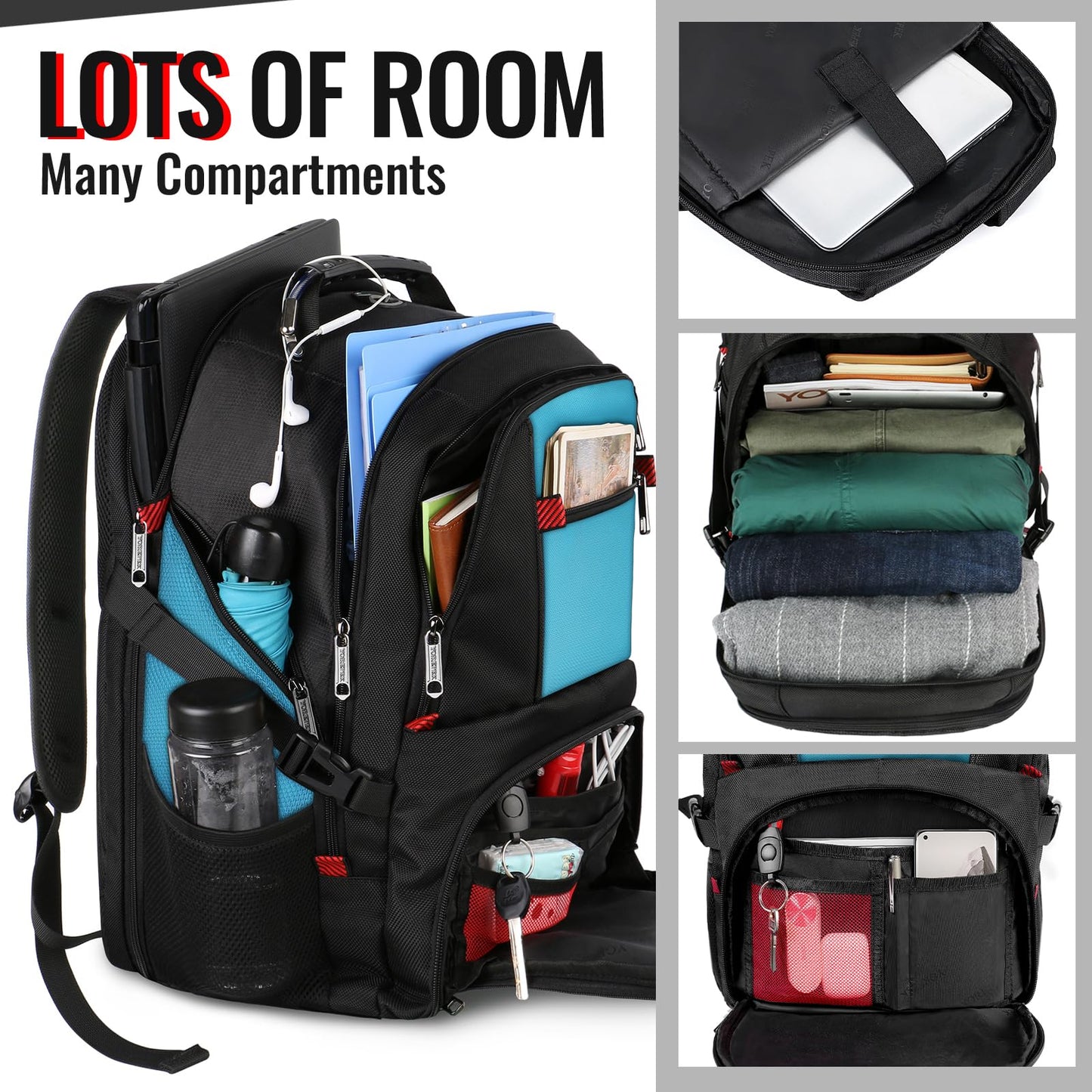 YOREPEK Large Backpack for Men, Extra Large Laptop Backpacks for Men Women, Water Resistant Travel Backpack Airline Approved Business Work Bag Fits 17 Inch Computer, Black