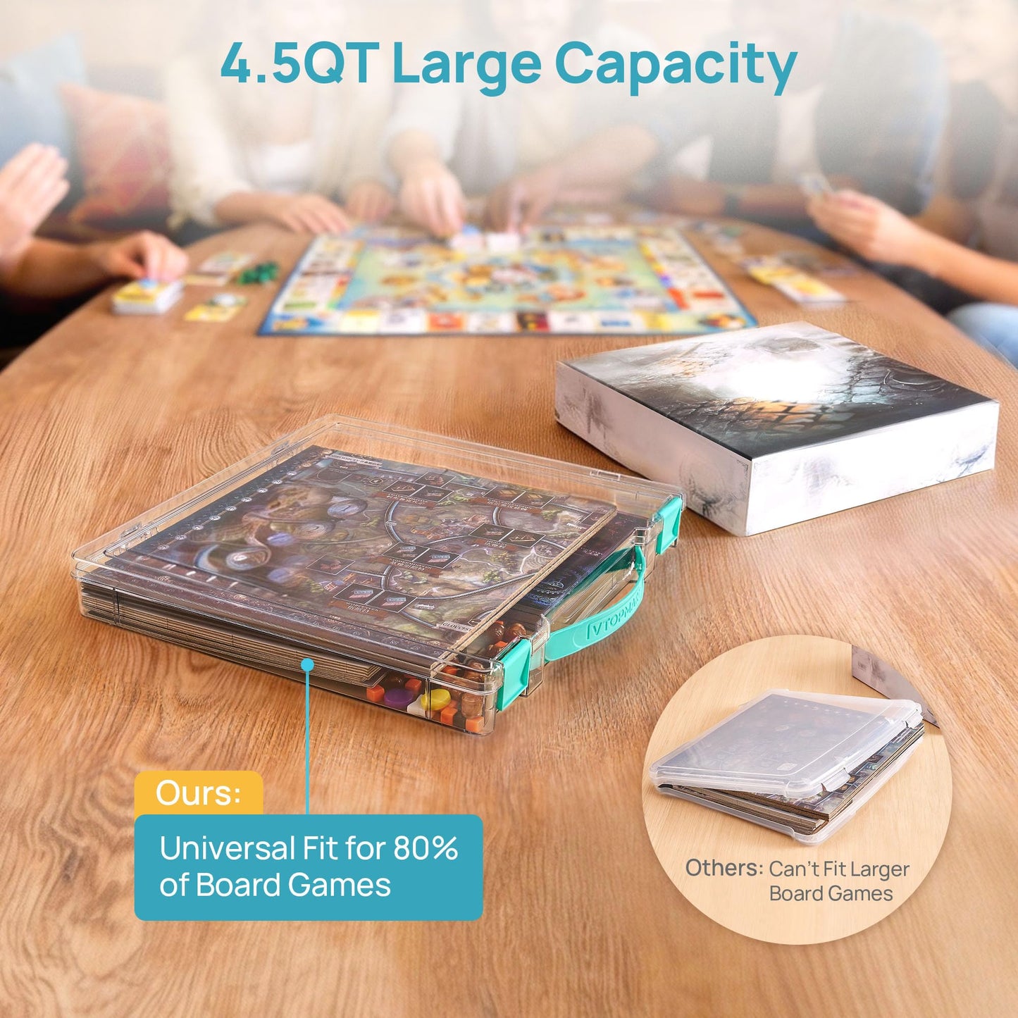 Vtopmart 3 Pack Board Game Storage with Handle and Snap-Tight Latch Lid, Craft Organizer Fit 12" x 12" Papers, Stackable Clear Storage Box for Scrapbook Storage, Art Supply Storage, Puzzle Storage