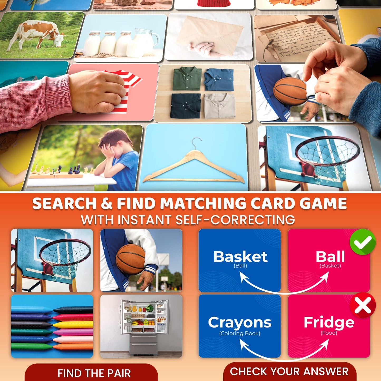 QUOKKA 208 Vocabulary Flash Cards Set - Go Together and Opposites Matching Card Game with Realistic Images for Pre-K and Kindergarten - Perfect for Teachers, Parents, and Speech Development Activities