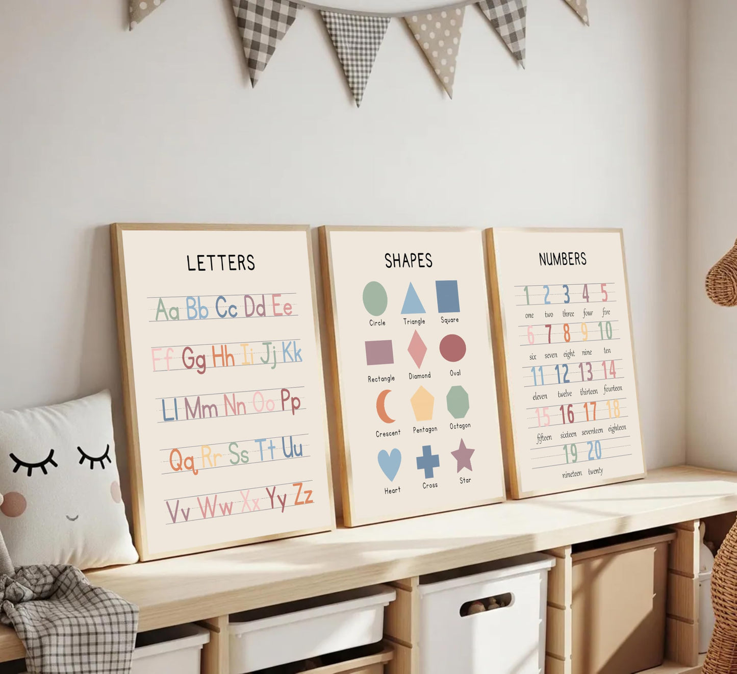 3Pcs Nursery Educational Wall Art Preschool Education Letter Number Posters Painting Pictures Wall Decor Canvas Prints artwork for Classroom Baby Boy's Baby Girl's Room Home Decoration Unframed