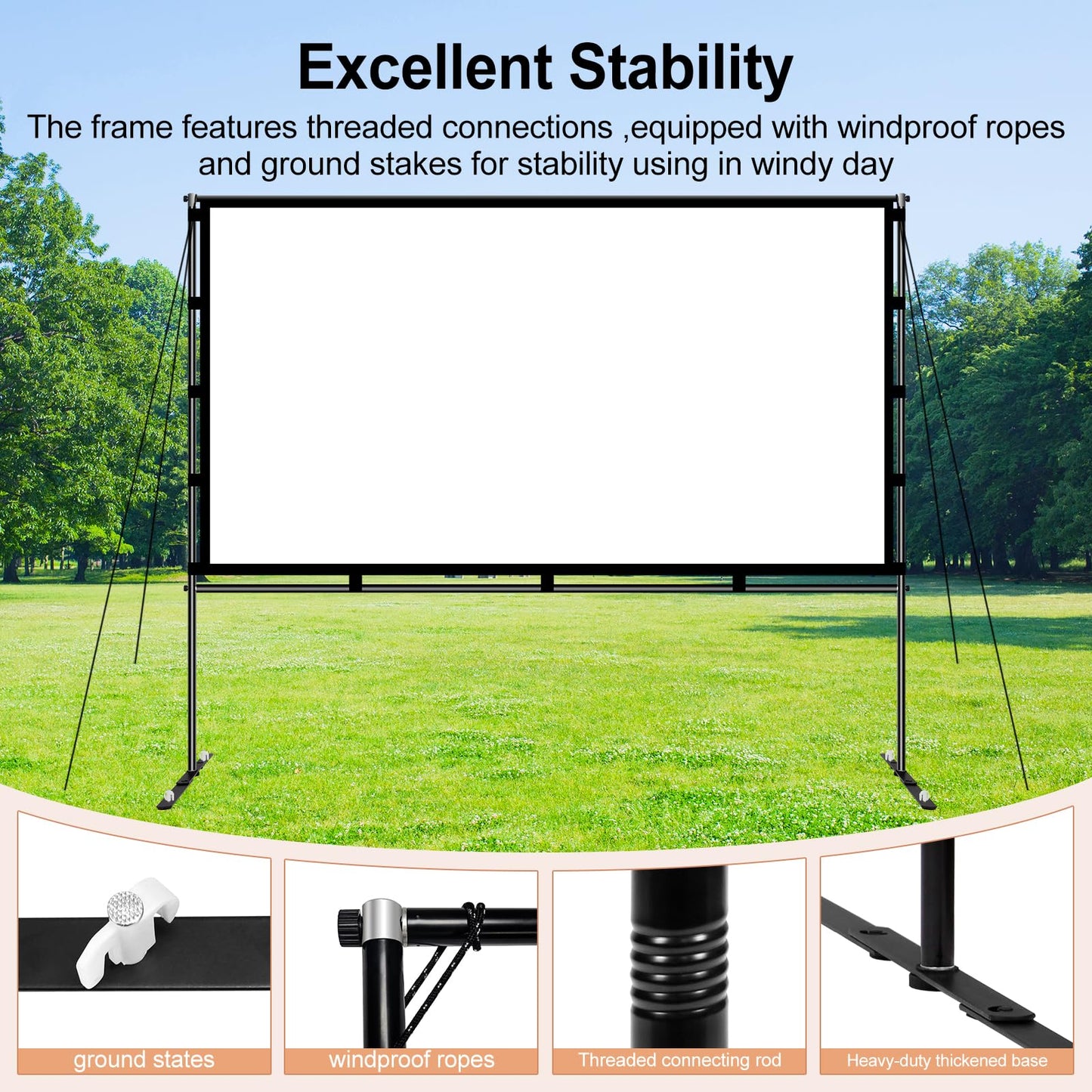 Shirtal 100 Inch Projector Screen,Portable Projector Screen with Stand,16:9 4K HD Anti-Crease Indoor Outdoor Movie Screen with Carry Bag for Camping Home Theater
