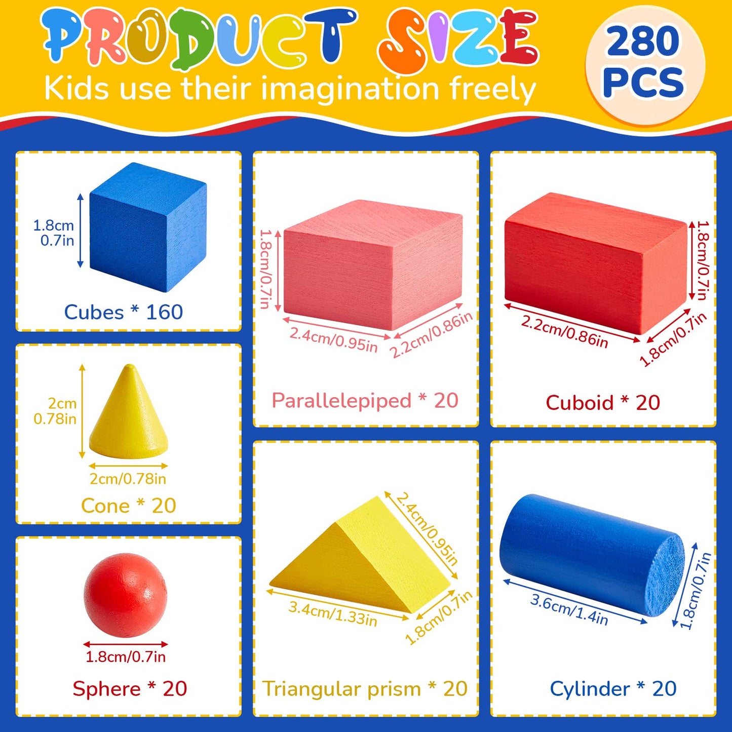 Hiboom 280 Pcs 3D Shapes Geometric Solid for Teaching Wood Mini Geometric Shapes Colorful Education Blocks Classroom Manipulatives Blocks for Geometry Math Learning Kindergarten Preschool