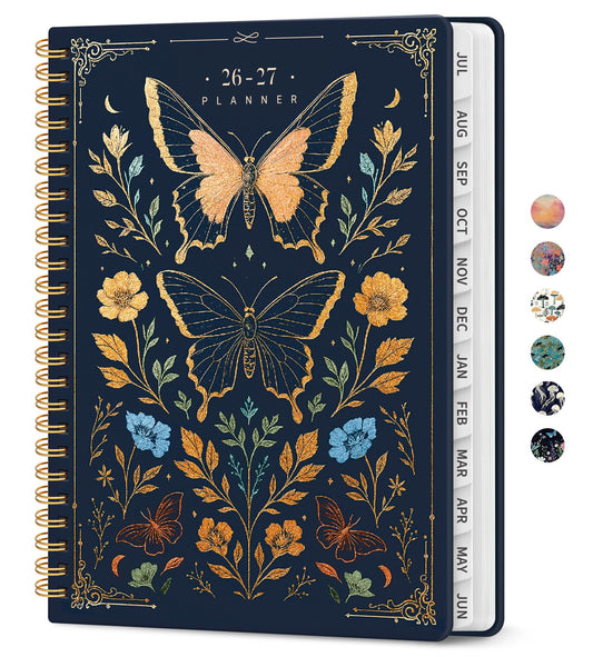 Planner 2026-2027, Academic Year Weekly and Monthly Calender Planner, from Jul 2026 - Jun 2027, Spiral Bound School Planning Book, Perfect for Teacher, Student, Women & Men, A4 (8.5" x 11"), Golden Butterfly