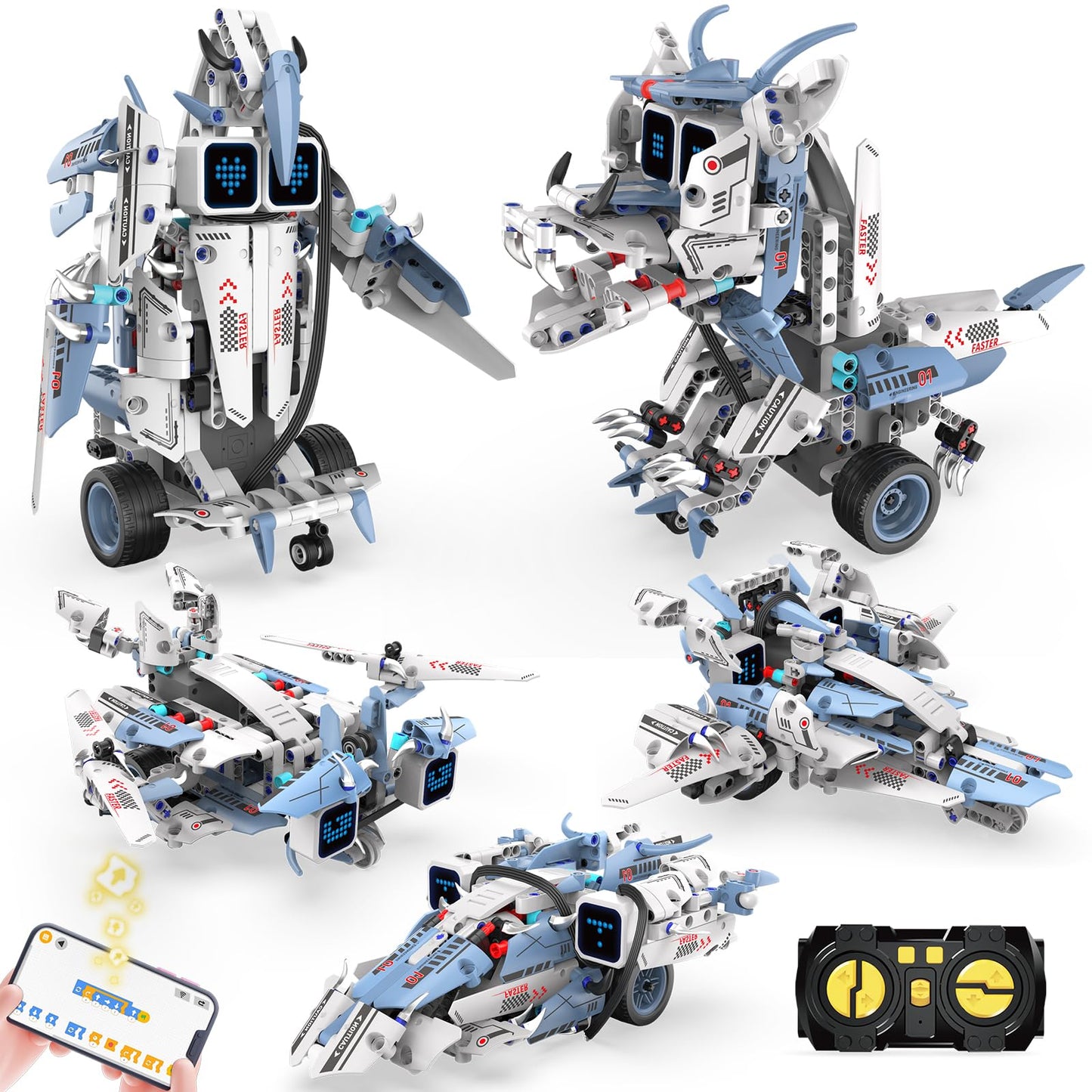 Ansnibe STEM Robot Building Sets for Kids Ages 6-16, 5-in-1 Remote Control and APP Robot Toys,343 Pcs DIY Building Science Educational Kit, Building Block Birthday Present for Teen Boys Girls