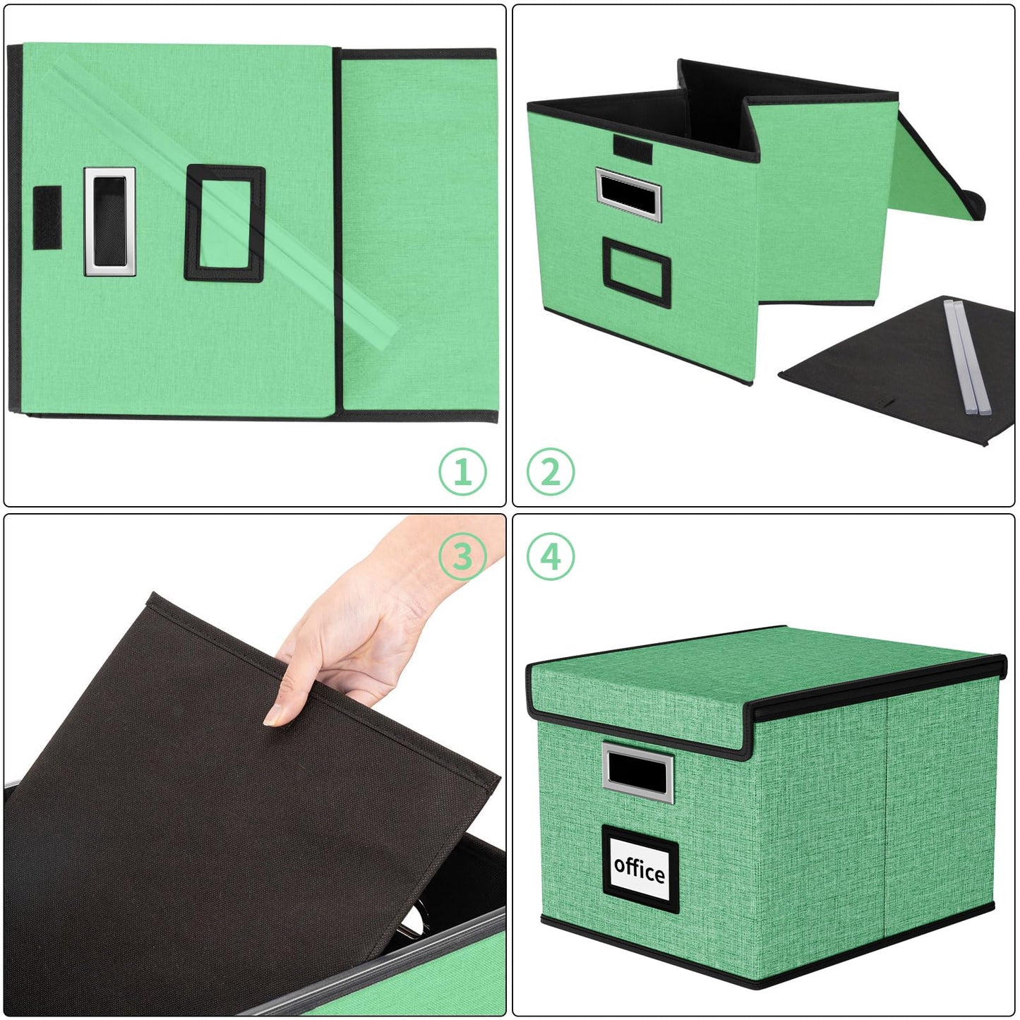 Huolewa File Organizer Box with Lid, Collapsible File Folder Organizer for Office Document Storage, Filing Box with Plastic Slide for Letter Size Hanging File Folders(1 Pack, Light Green)
