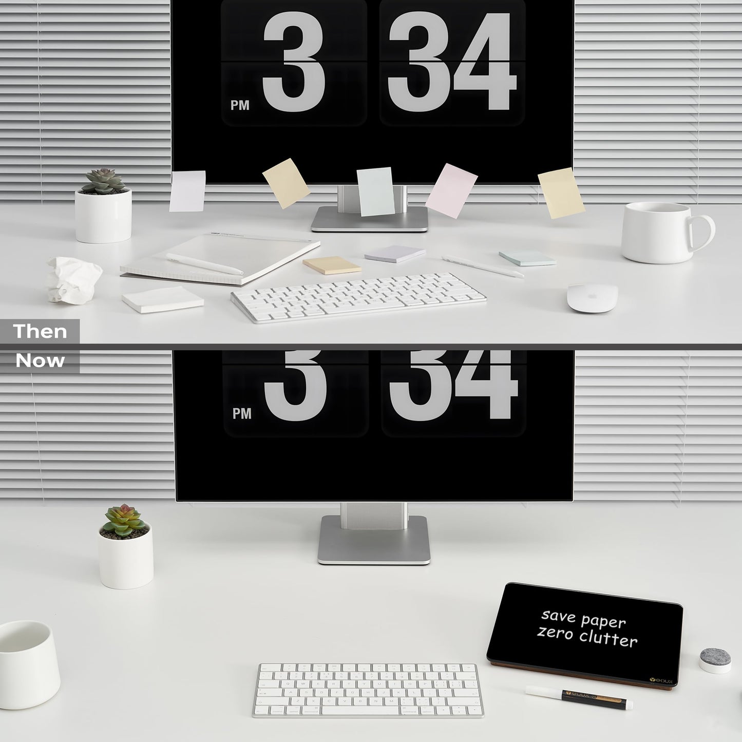 Black Glass Desk Whiteboard with Reversible Wood Stand, Small Portable Desktop Dry Erase White Board, Reusable Desk Notepad Easel 6.7"x9.5" for Office, Home, Kitchen, Marker&Eraser Included, Yeoux