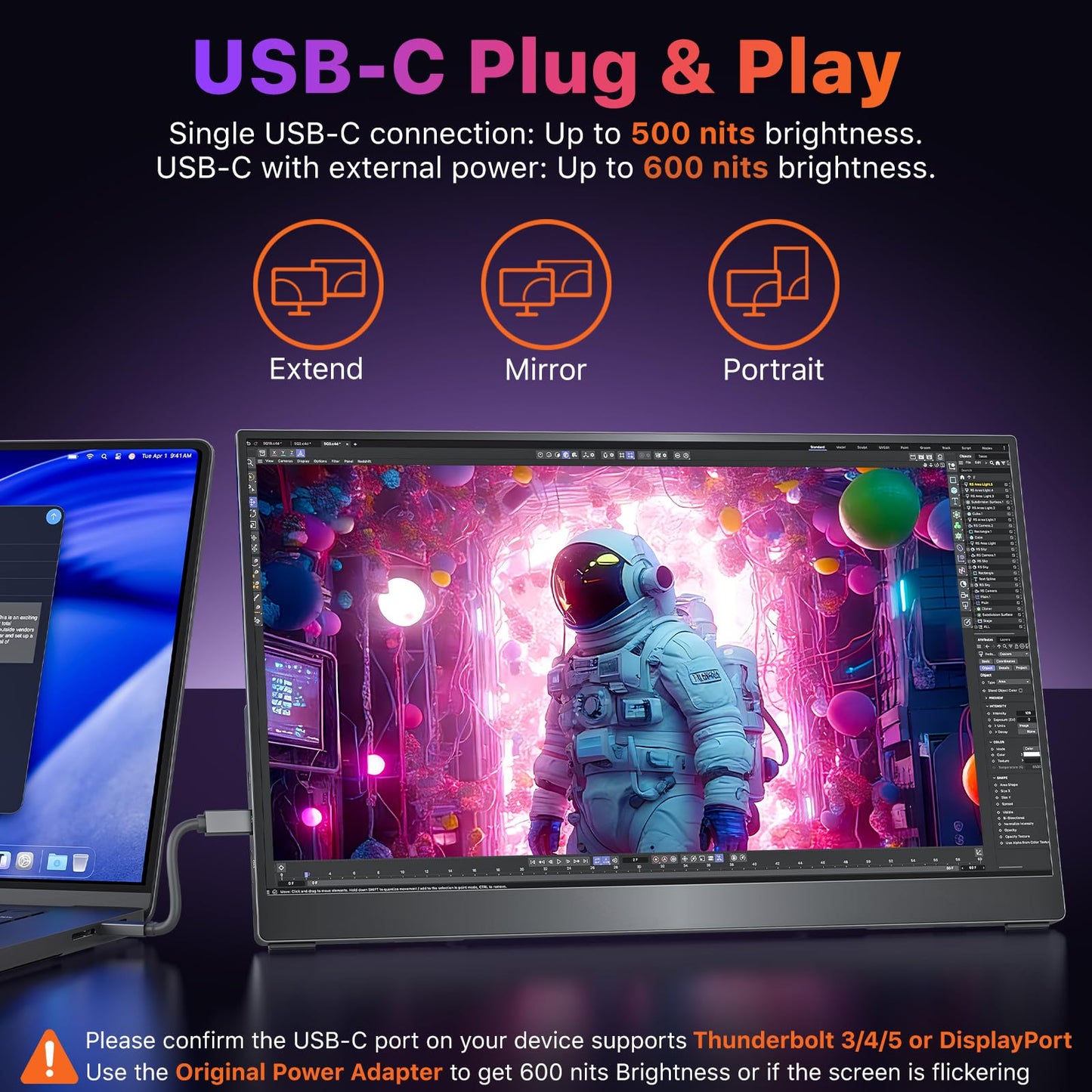 cocopar Portable Monitor 17.3 Inch 4K UHD 60Hz 150% sRGB Travel Monitor with Speaker HDMI USB-C Second Screen for Laptop MacBook Surface PC Xbox PS4/5, VESA Mountable, with Kickstand