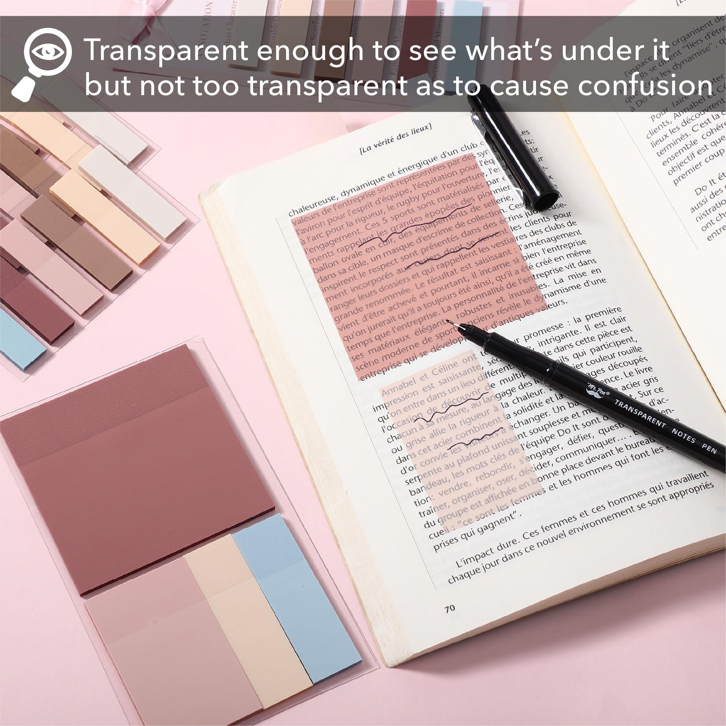 Mr. Pen- Annotation Essentials Kit for Book Lovers, Aesthetic Highlighters, Transparent Sticky Notes, Annotation Key Bookmark, Stickers & Pencil Pouch. Mother's Day