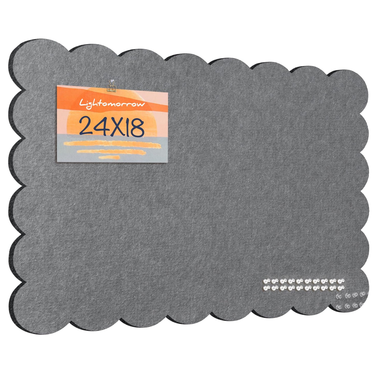 Lightomorrow Scalloped Bulletin Board, 24 x 18 Inches Felt Pin Board - Decorative Cork Alternative for Wall, Foldable Picture Self-Adhesive Vision Prayer Board with 20 Pushpins - Gray