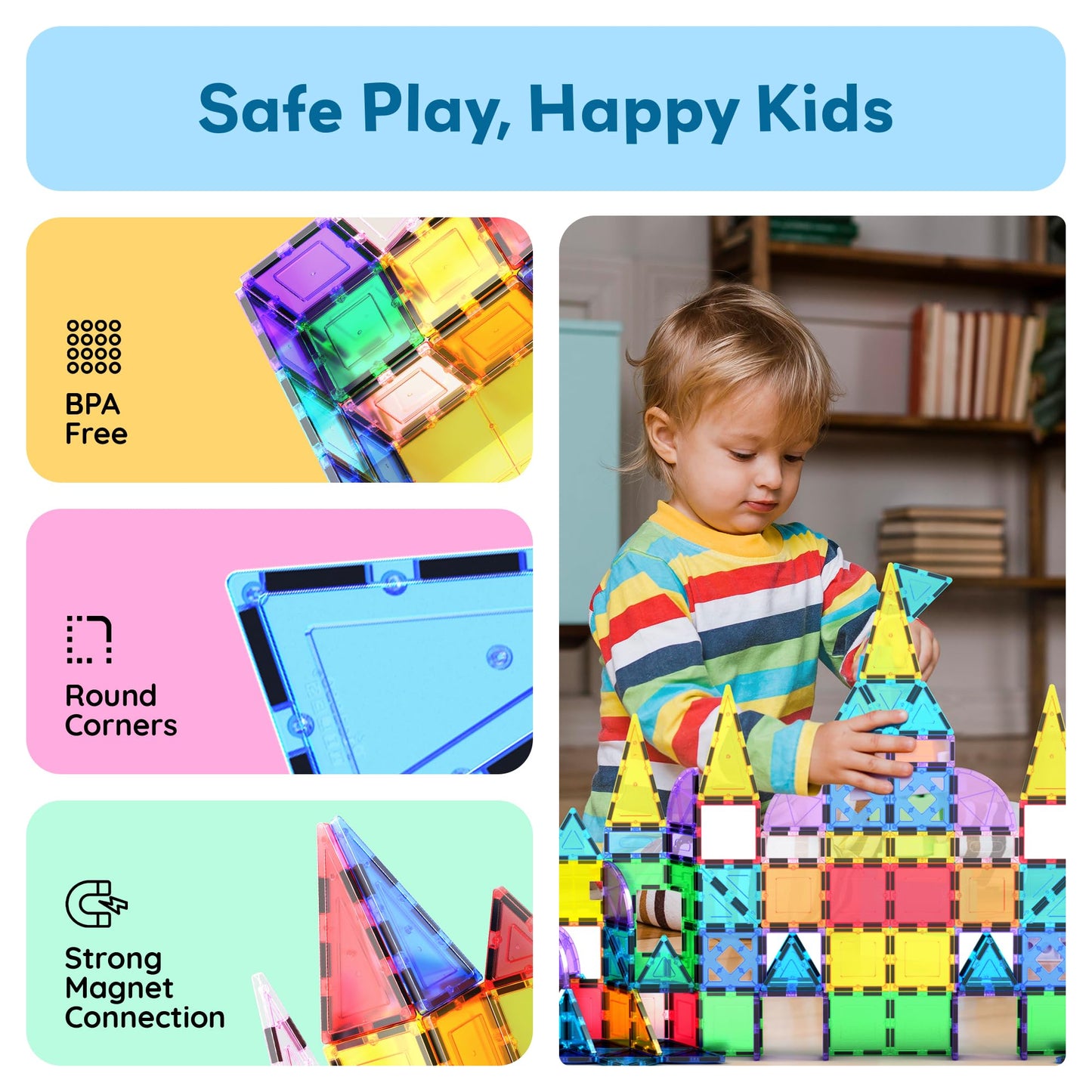 PicassoTiles Magnetic Tiles 152pcs Mirror Theme Magnet Tile Building Blocks STEM Sensory Toys with Car for Kids Toddlers Boys Girls Age 3+ Educational Learning Construction Play Set PT152