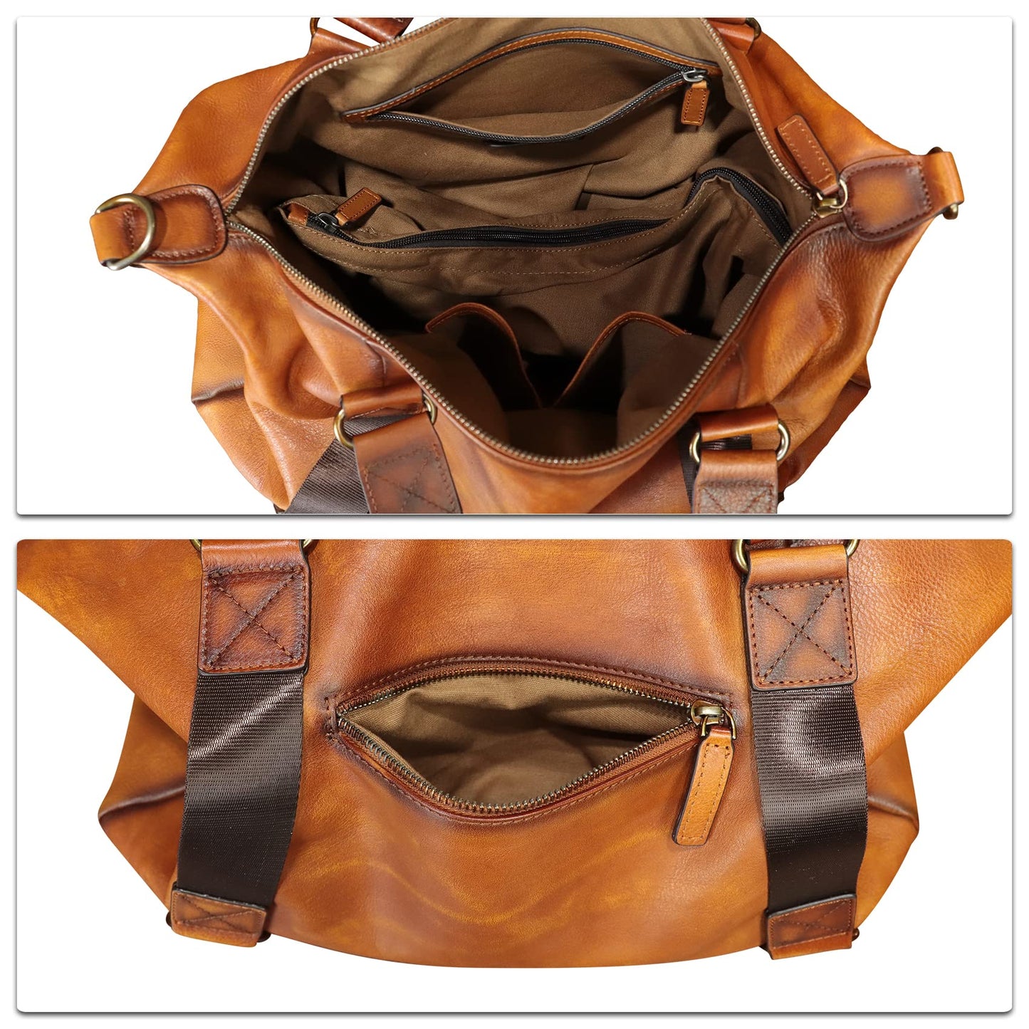 Genuine Leather Messenger Bag for Men Top Handle Handbag Crossbody Sling Laptop Bag Vintage Travel Business Briefcase (Brown)