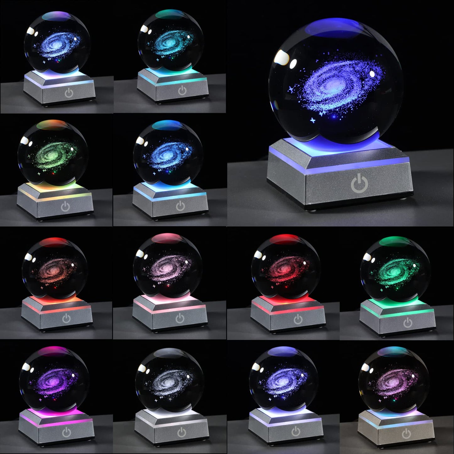 3d Galaxy Model Crystal Ball Led Lamp Base - Space Decor World Globe Planets Sphere Night Light 80mm 3.15 Inch - Solar System Decor Best Birthday Astronomy Gifts For Men Physics Science Teacher