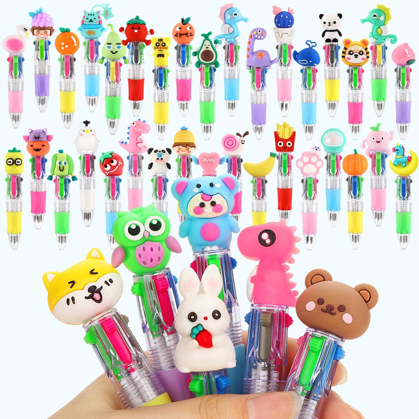 arscniek 40Pcs Multicolor Pen in One, 4-in-1 0.5mm Fine Point Cute Pens, Fun Kawaii Ballpoint Pen for Party Favors, Classroom Prizes, Teacher School Supplies, Bulk Gifts for Students