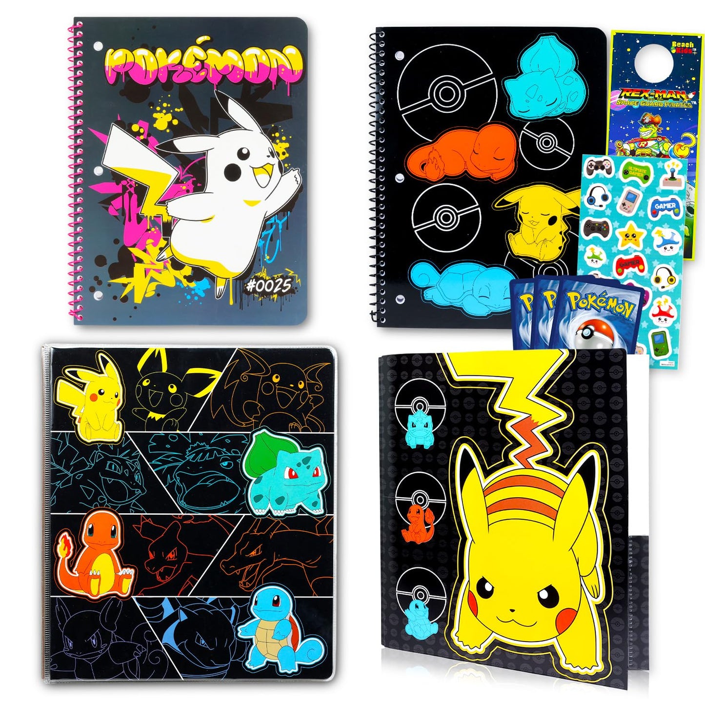 Pokemon School Supplies Set - Bundle with Binder, Composition Notebook, 2 Portfolio Folders, Stickers, More | Pokemon School Supplies Pack for Boys, Kids