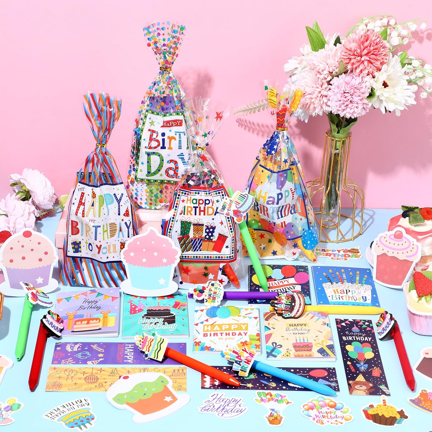 Saypacck 194 Pcs Birthday Return Gifts Birthday Classroom Stationery Party Favors Includes Notebook Ballpoint Pen Bookmark Sticky Notes Goodie Bag Stuffers Gifts School Student Rewards Prize