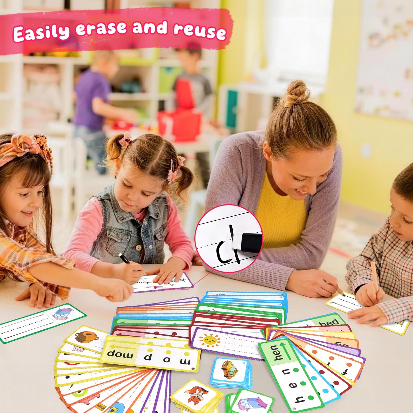 LilLaufy Phonics Games Flash Cards for Kids, CVC Word Games, Educational Speech Therapy Toys for Toddlers, Learn to Read & Spell, Preschool Kindergarten Learning Activities, Homeschool Essentials