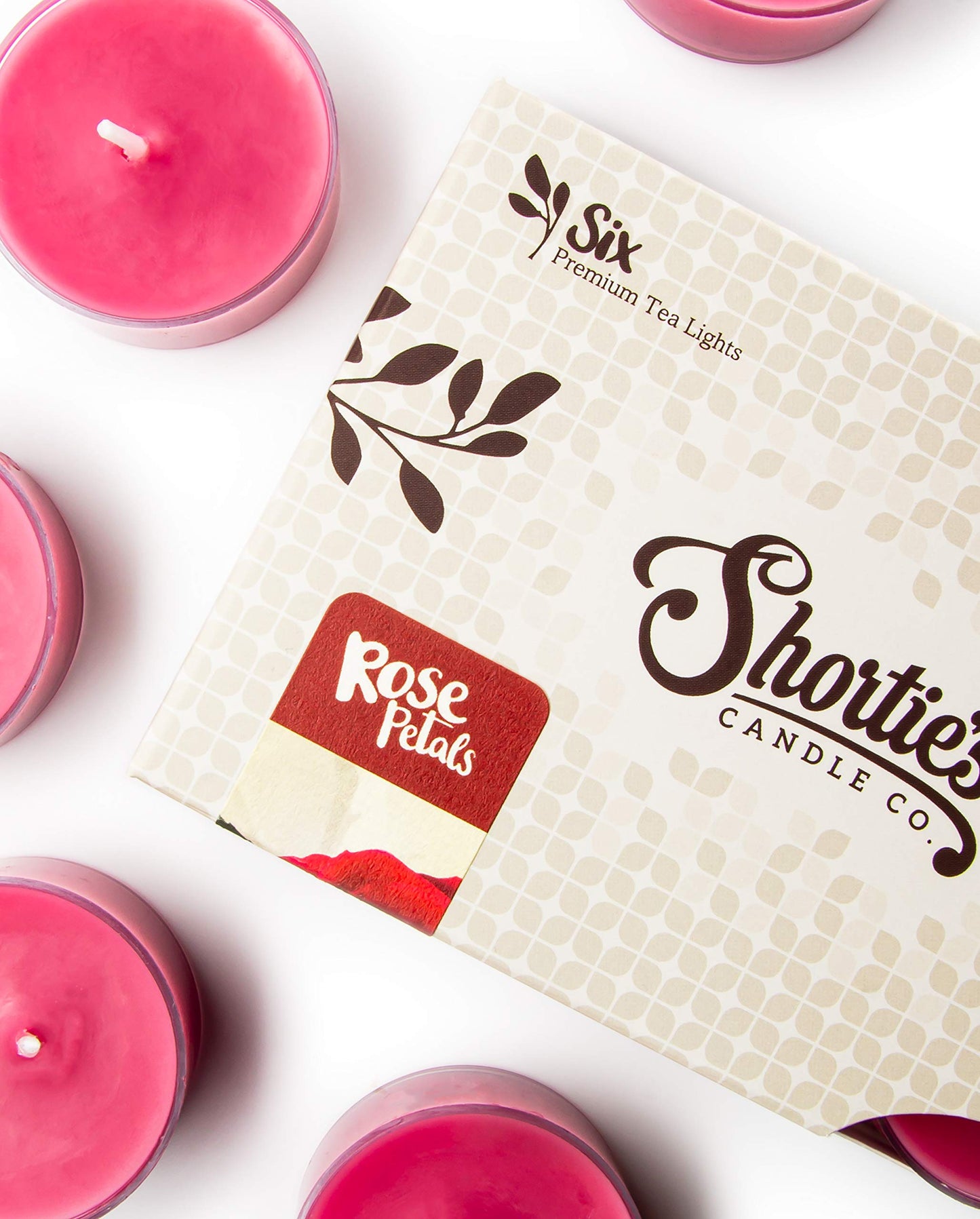 Shorties Candle Company Rose Petals Tealight Candles - 12 Highly Scented Pink Tea Lights - Flower Collection - Model 45110