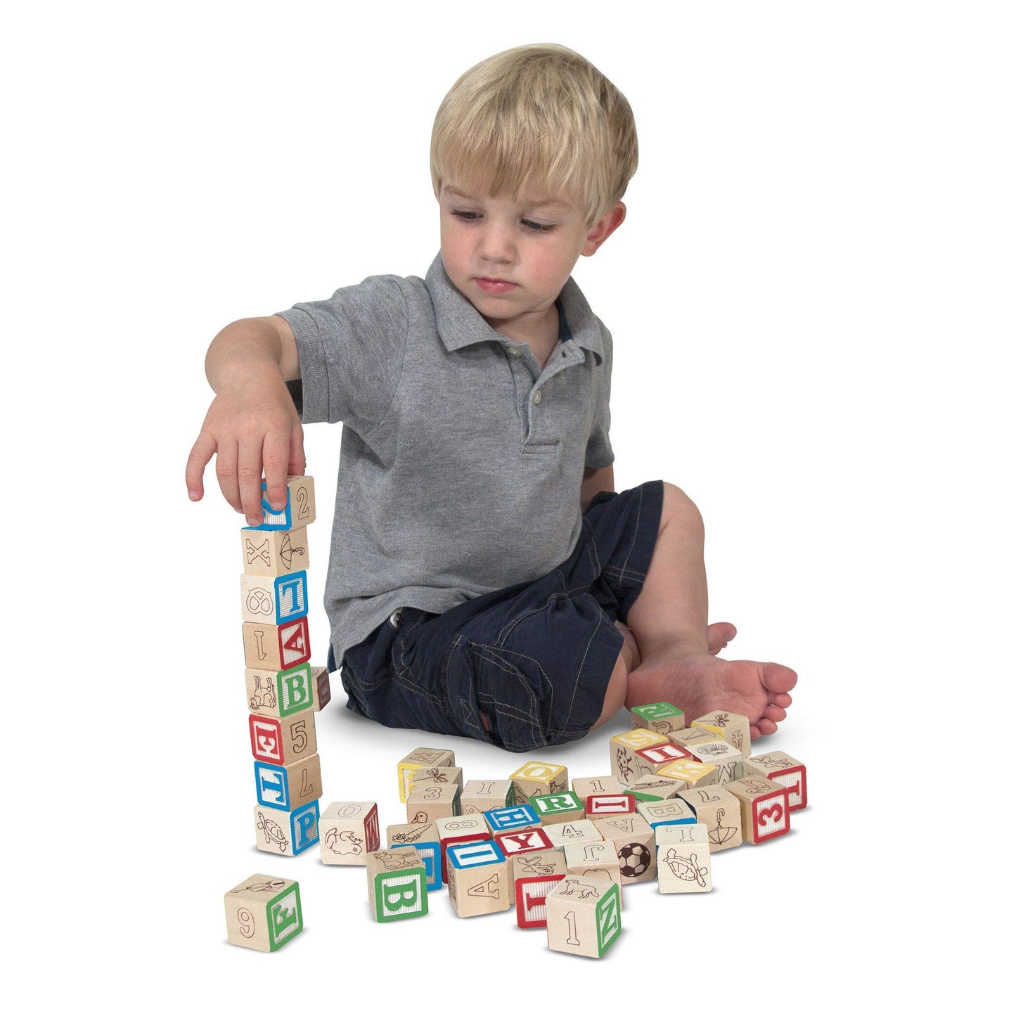 Melissa & Doug Deluxe Wooden ABC/123, 50-Piece Set of Classic Letter & Number Wooden Blocks (1” x 1”) with Storage Pouch, Sorting & Stacking Toys for Kids Ages 2+