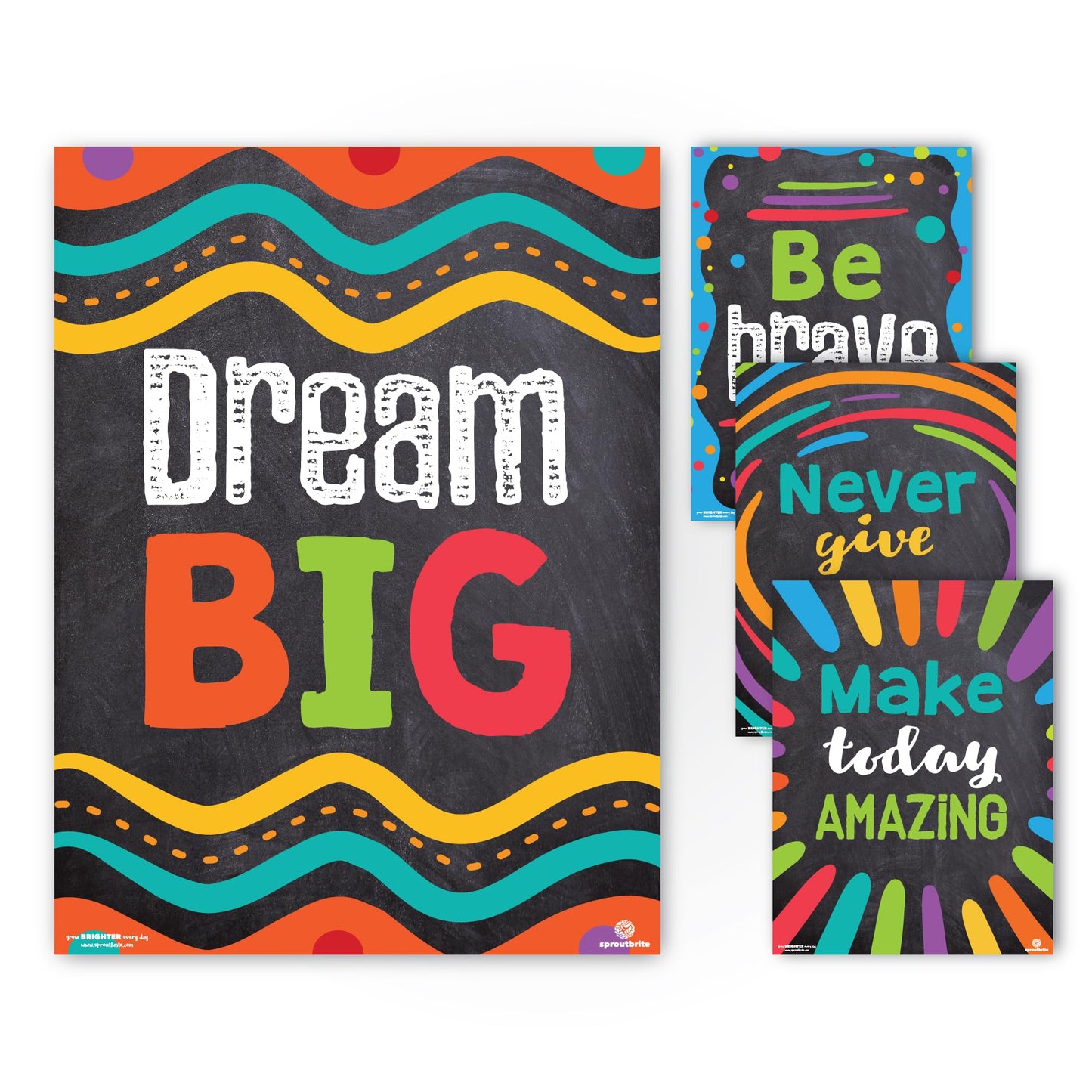 Sproutbrite 8 Pack Motivational Posters for Classroom – 12” x 16” inspirational Banners and Wall Decor for Pre, Elementary, Middle School and Homeschool - Encourages Daily Motivation and Goal-Oriented Behavior