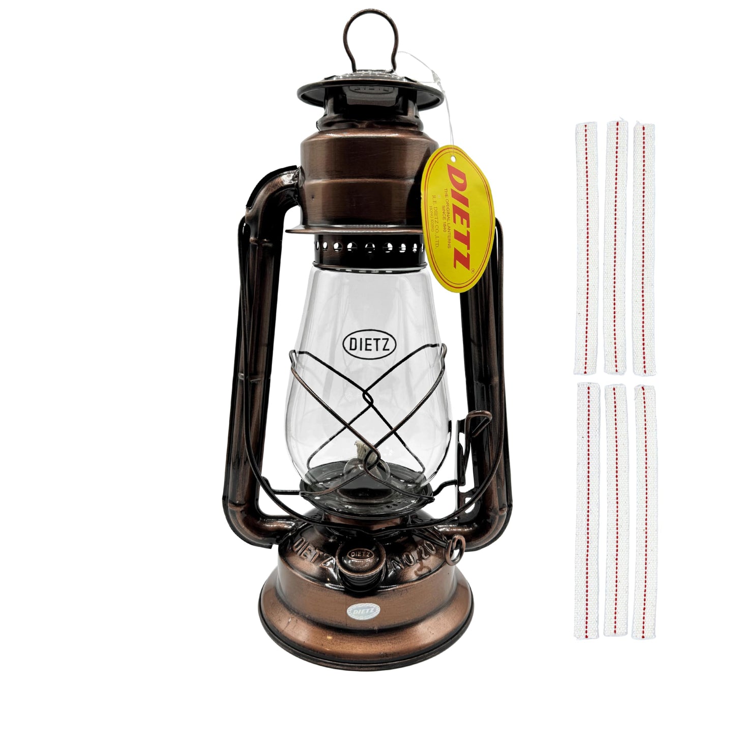 LIGHT OF MINE Oil Lantern - Dietz #20 Junior, Bronze, Borosilicate Glass, 100% Cotton Replacement Wick Strips