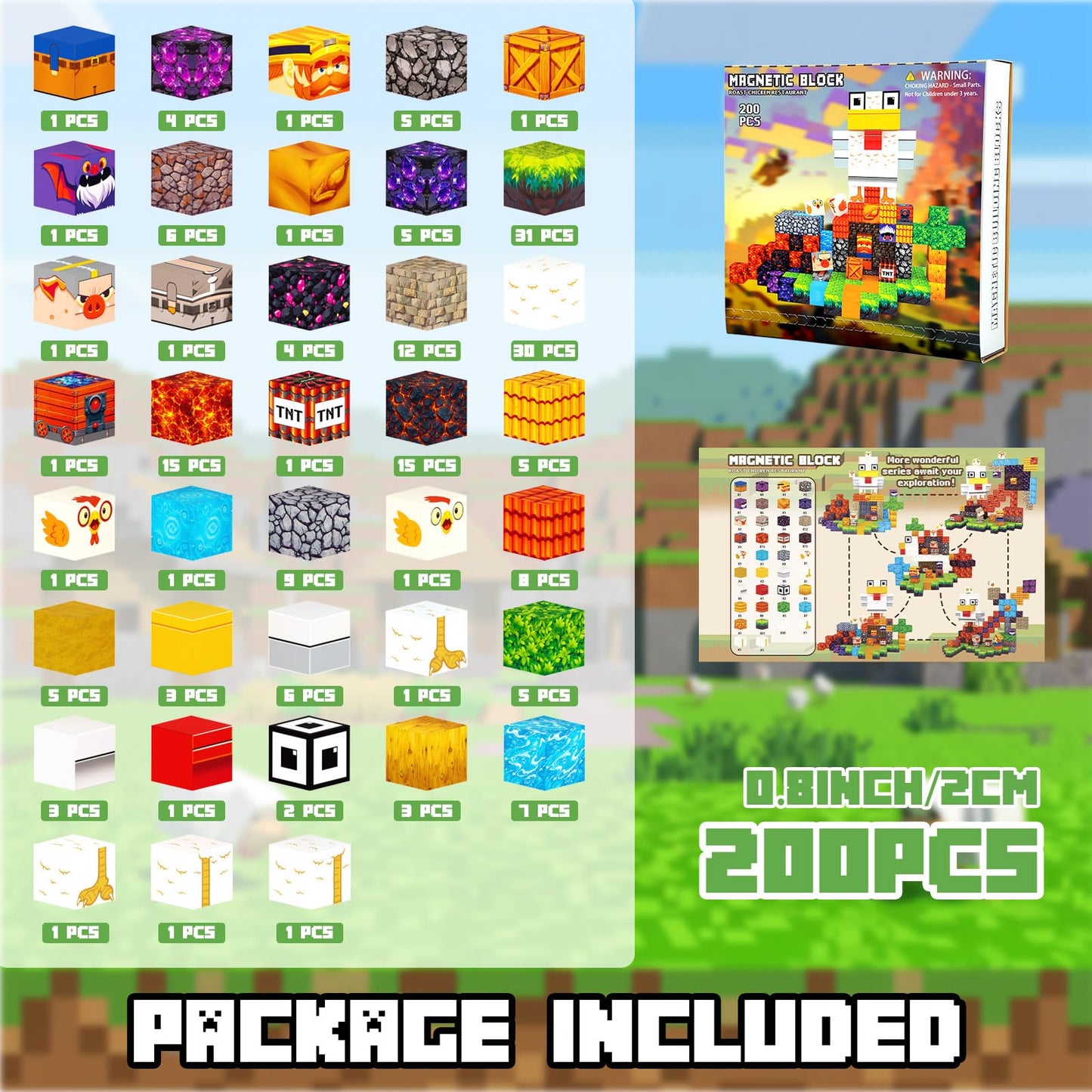 Lukoca 200PCS Magnetic Building Blocks with Light Up Blocks, STEM Educational Construction Toys, Sensory Learning Toys for Kids Ages 4-8, Birthday for Boys & Girls