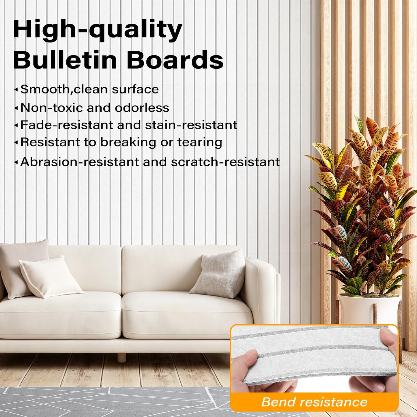 Large Felt Bulletin Board，47.2" x 35.4" 12 Pack Cork Board Alternative for Walls,Felt Wall Tiles for Office & Home Decor,Pin Board with 30 Pcs Pushpins and 72 Adhesive Tabs-Milky White