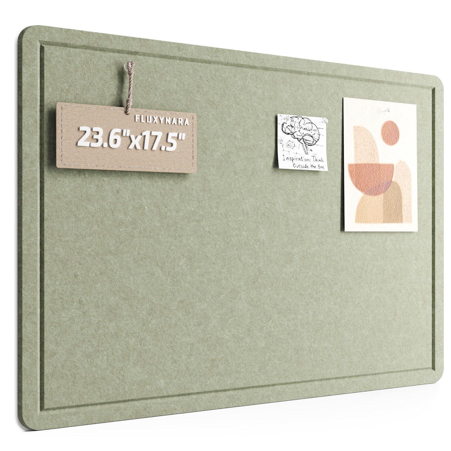 Fluxynara Bulletin Board, 23.6" x 17.5" Cork Board Alternative with 12 Safe Removable Adhesive Tabs, Foldable Felt Pin Board for Home Office, Classroom, Bedroom,Entryway for Walls—Sage