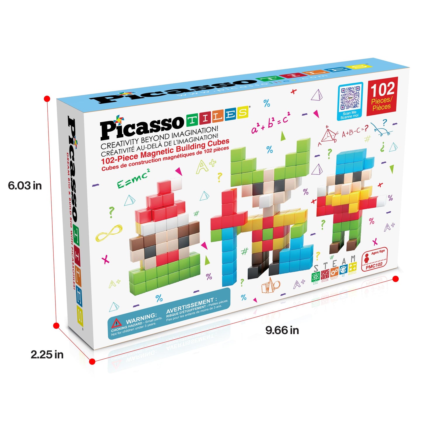 PicassoTiles 102pcs Pixel Magnetic Puzzle Cube 1” Pixel Mix & Match Toys with Ideabook STEM Education Learning Building Block Magnets Construction ToySet Stacking Creative Kit for Kids Age 3+ PMC102