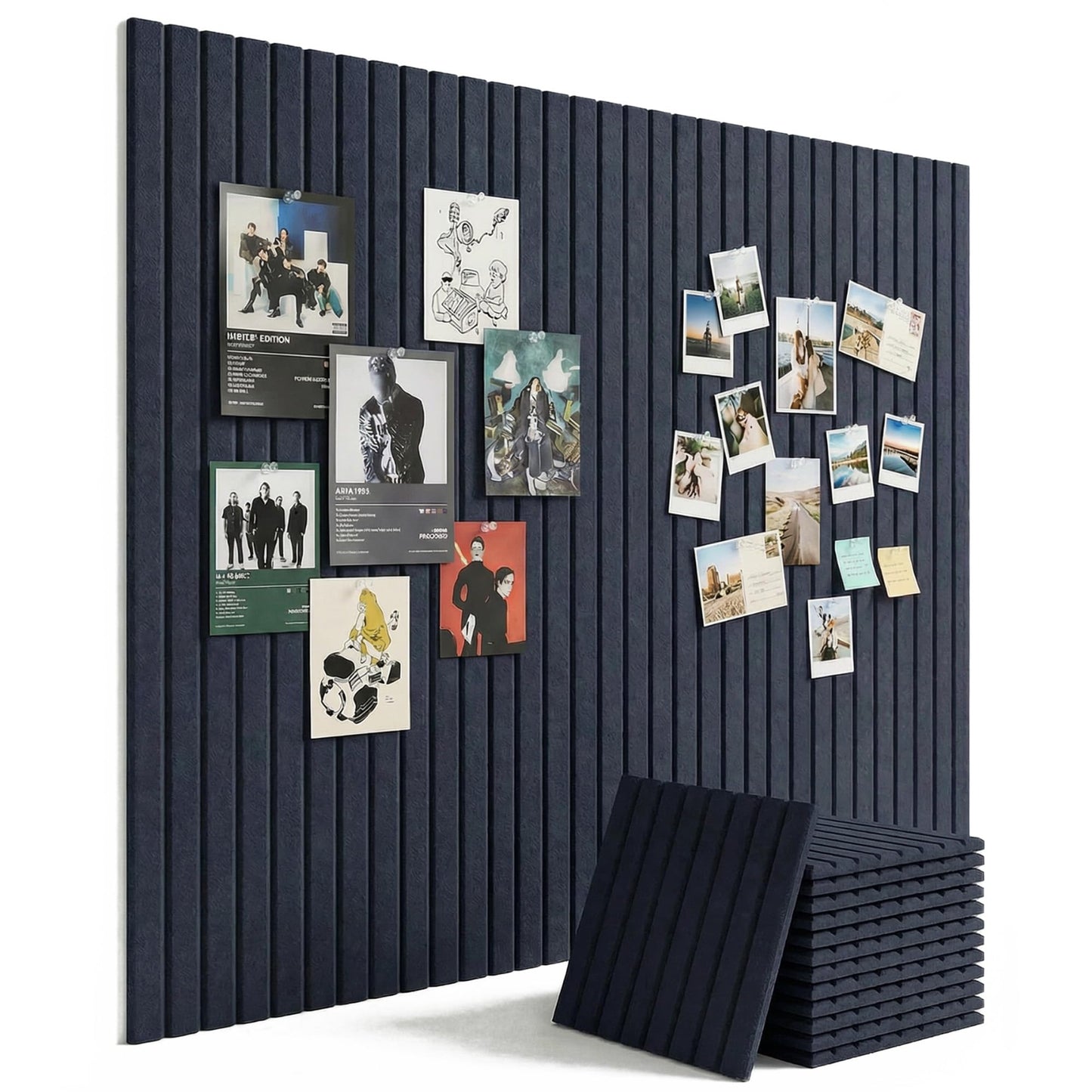Aothia 12-Pack Felt Bulletin Board Tiles 48"x36", Modular Pin Board for Smooth Walls, Cork Board Alternative for Notes & Photos, 0.35" Thick, 70 Adhesive Tabs & 40 Pins, Navy Blue