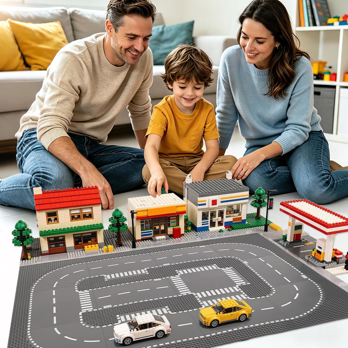 12 Pack Road Base Plates for Building, Compatible with Lego Classic Bricks, 10” x 10” Baseplates Fits for Lego Roads, Road Base Plates for City Sets (Attached DIY Stickers)