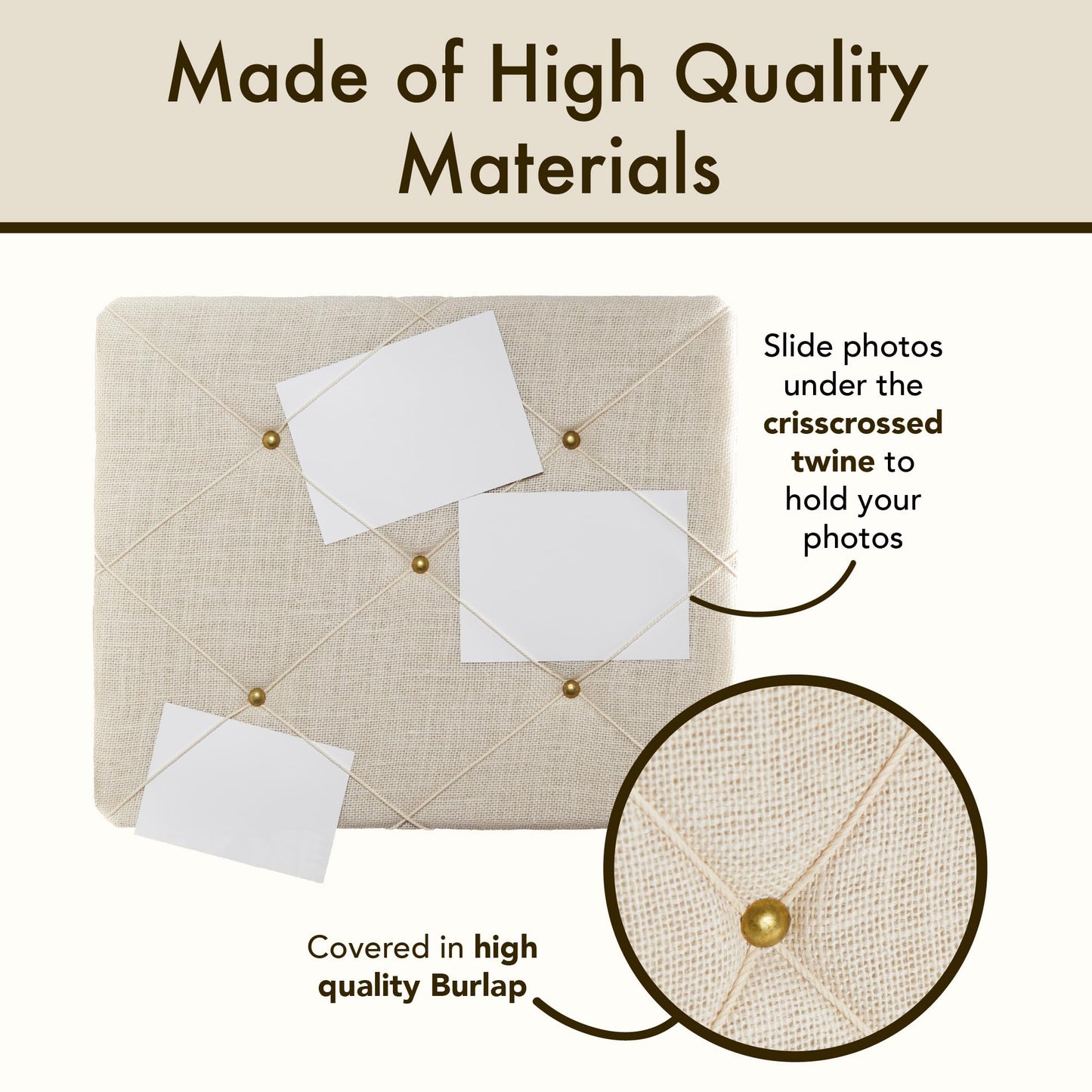 White Burlap Covered with Criss-Cross Twine Bulletin Picture & Memo Board, 19.75 x 15.75