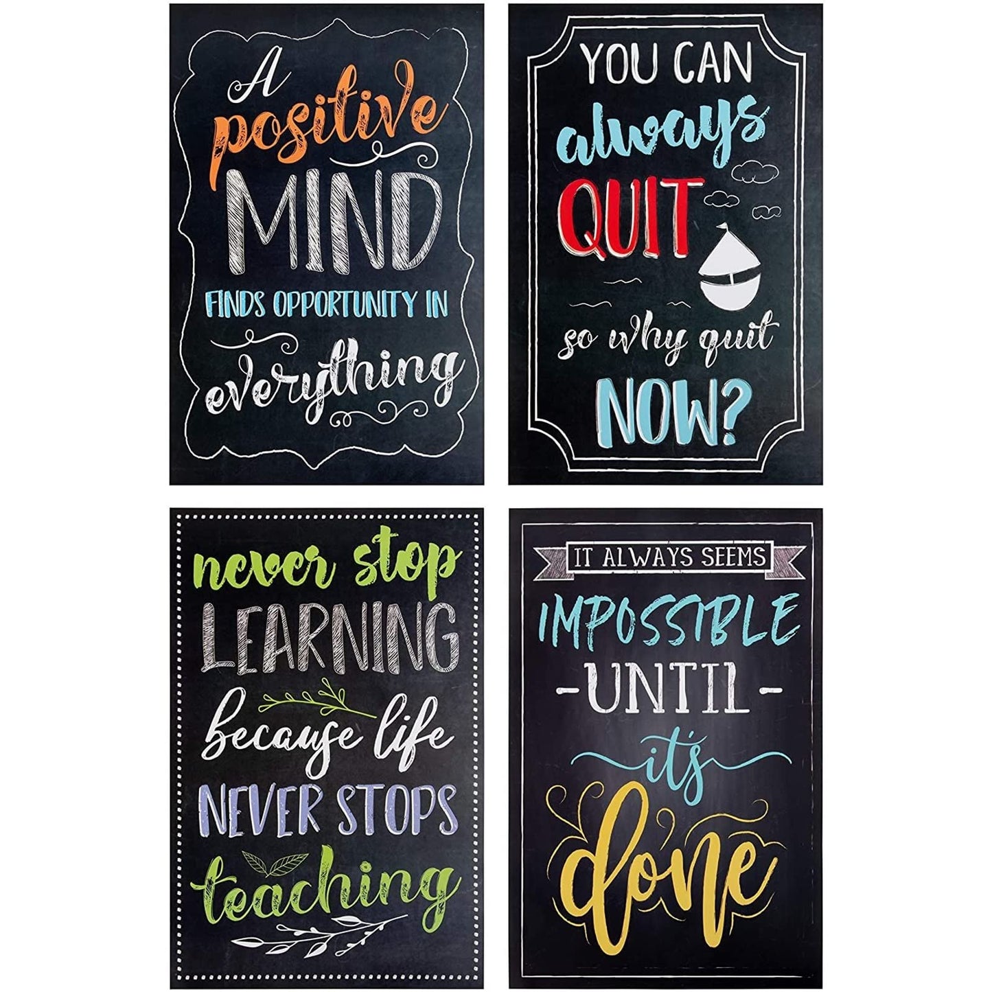 Juvale 20-Pack 13x19 in Motivational Classroom Posters - Chalkboard-Style Wall Decor, Classroom Decor, Bulletin Board Decorations, School Supplies for Teachers, Growth Mindset Posters